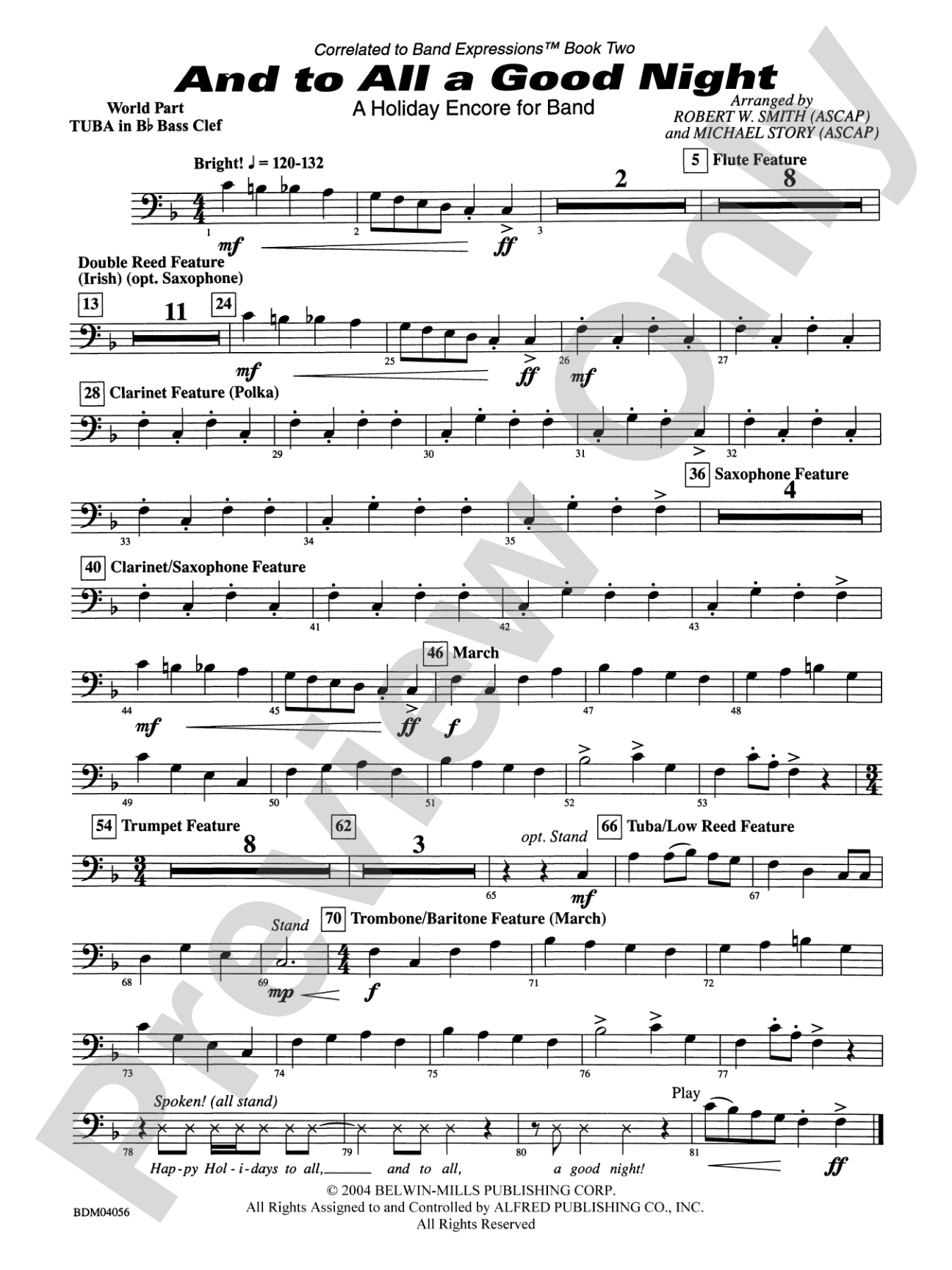 And to All a Good Night (A Holiday Encore for Band): (wp) B-flat Tuba B.C.