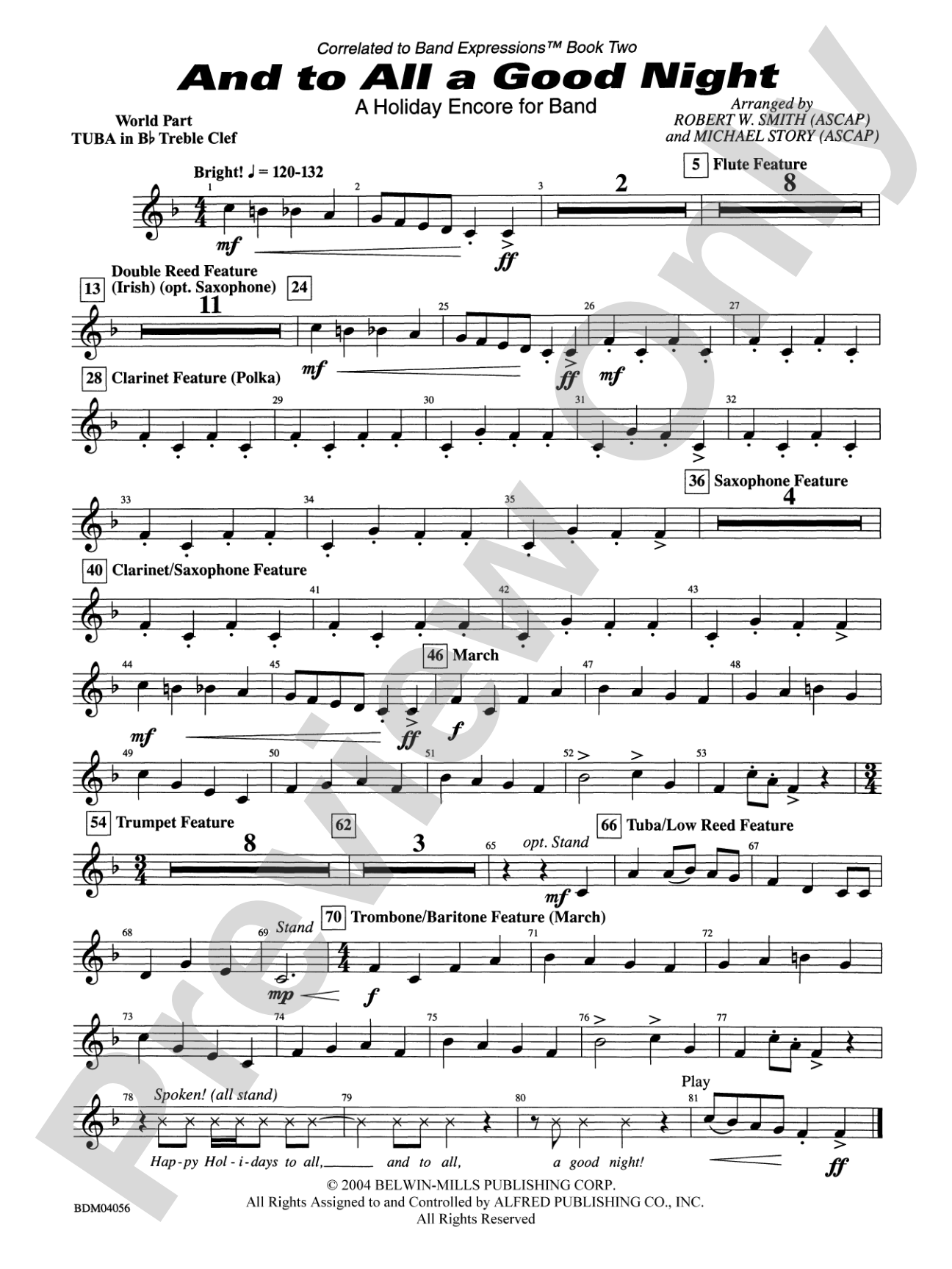 And to All a Good Night (A Holiday Encore for Band): (wp) B-flat Tuba T.C.