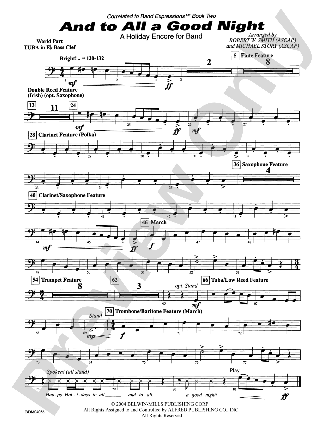 And to All a Good Night (A Holiday Encore for Band): (wp) E-flat Tuba B.C.