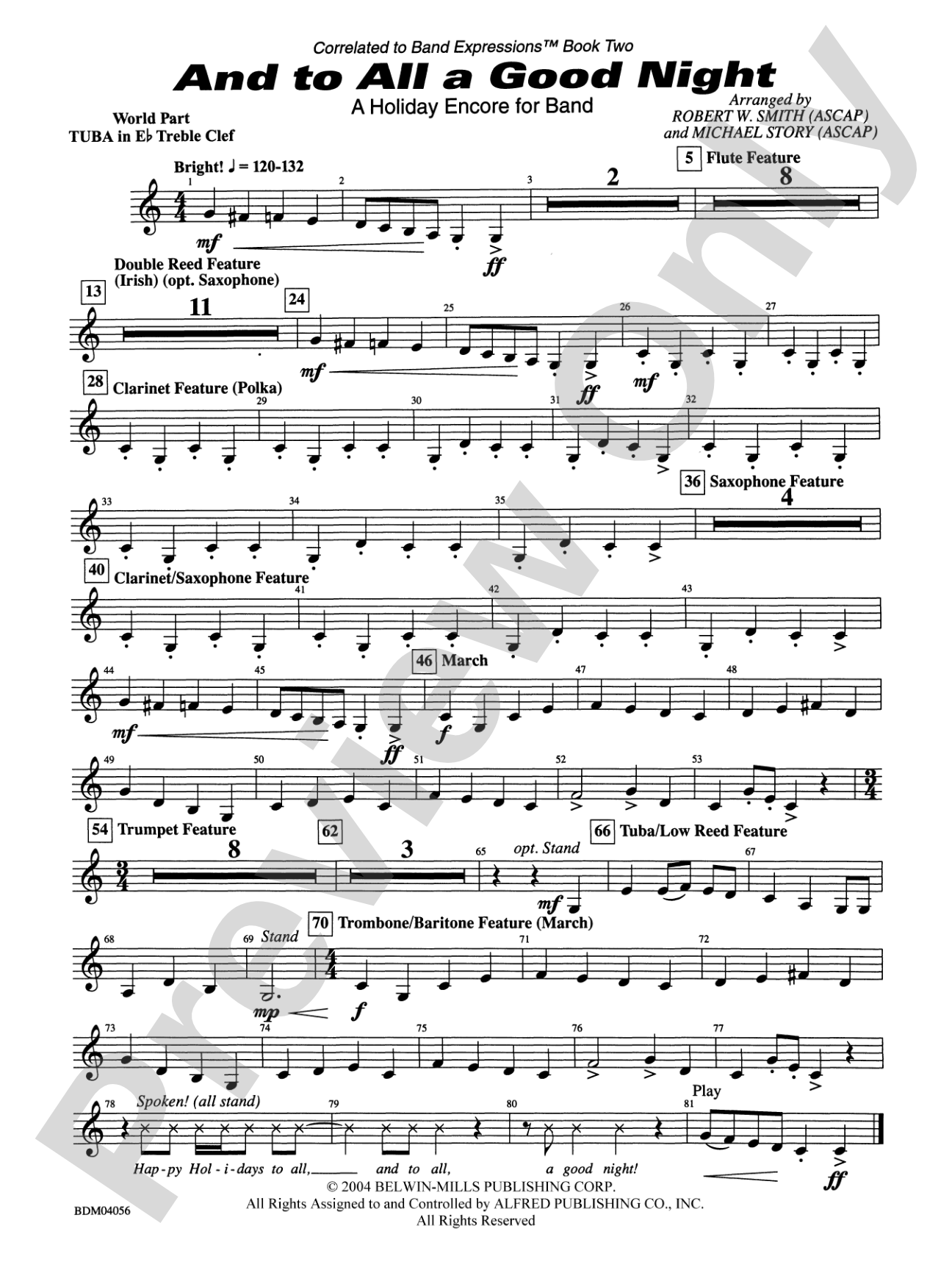 And to All a Good Night (A Holiday Encore for Band): (wp) E-flat Tuba T.C.