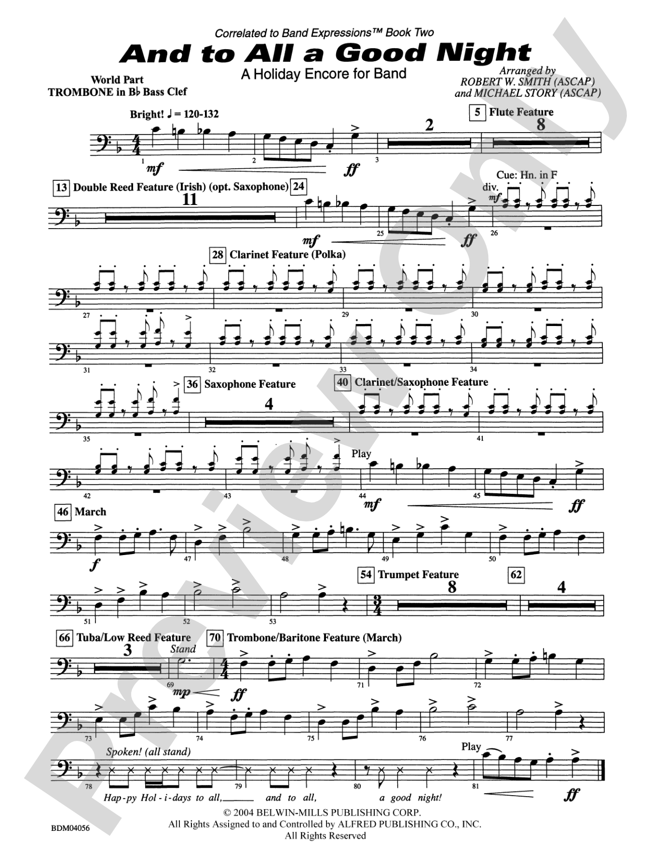 And to All a Good Night (A Holiday Encore for Band): (wp) 1st B-flat Trombone B.C.