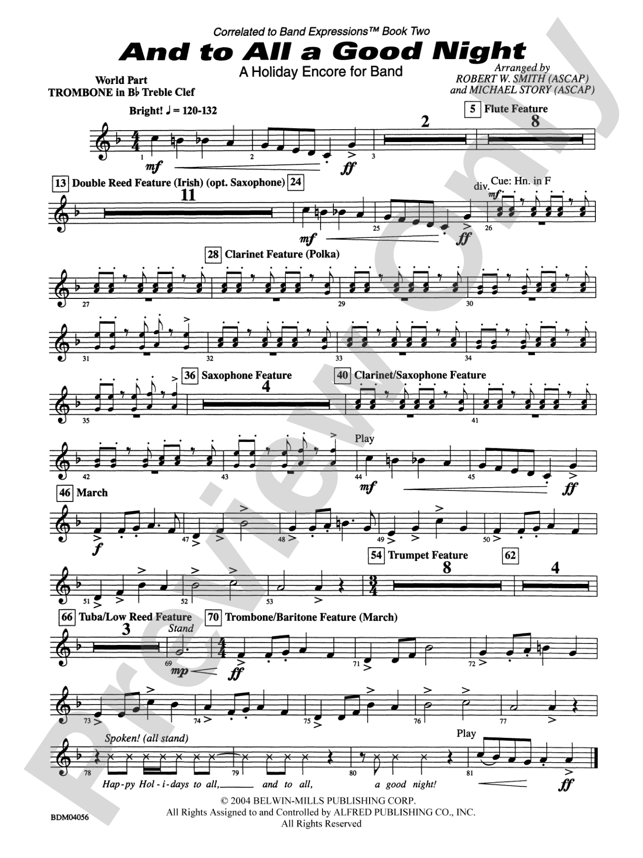 And to All a Good Night (A Holiday Encore for Band): (wp) 1st B-flat Trombone T.C.