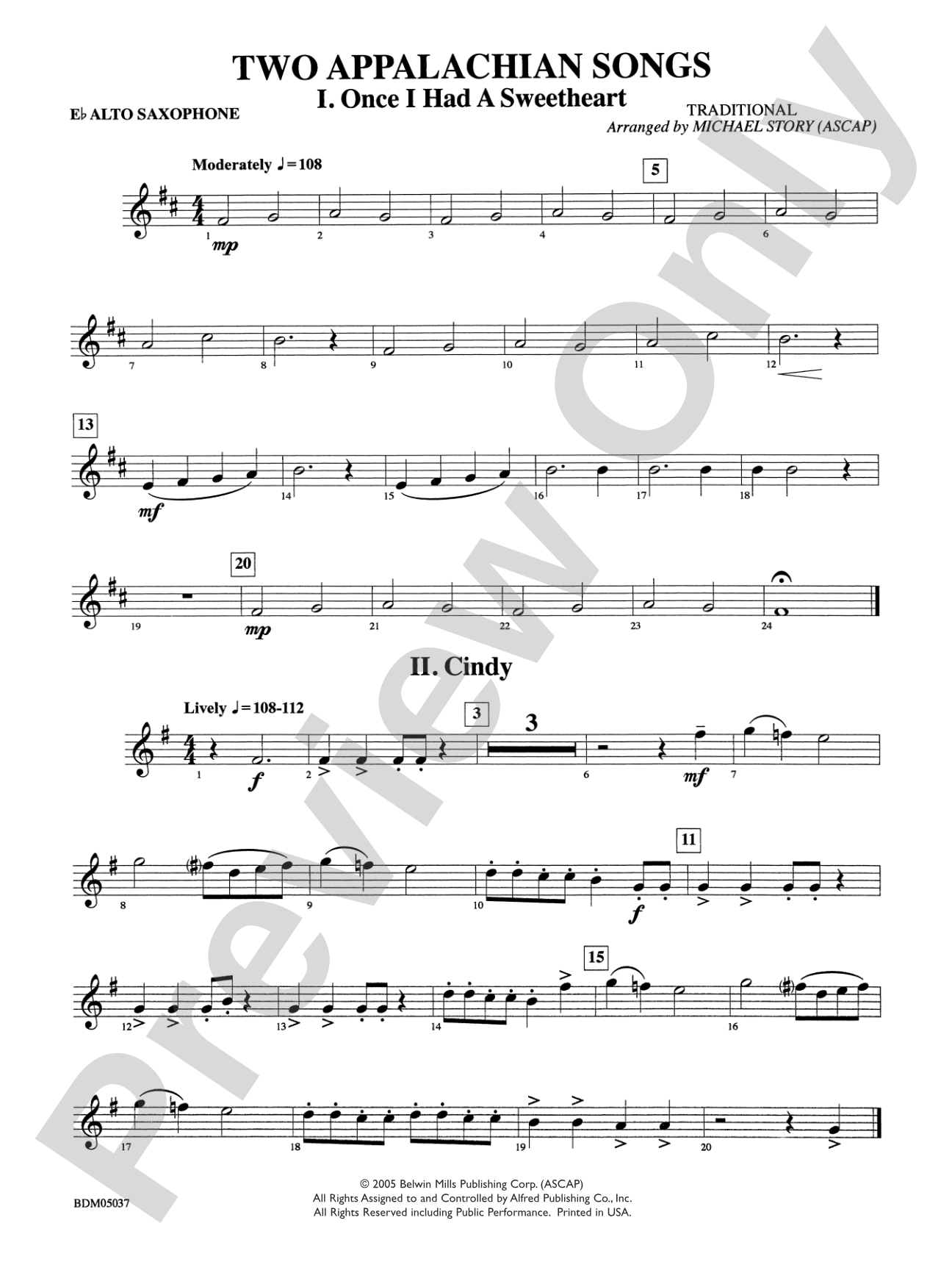 Two Appalachian Songs (I. "Once I Had a Sweetheart," II. "Cindy"): E-flat Alto Saxophone
