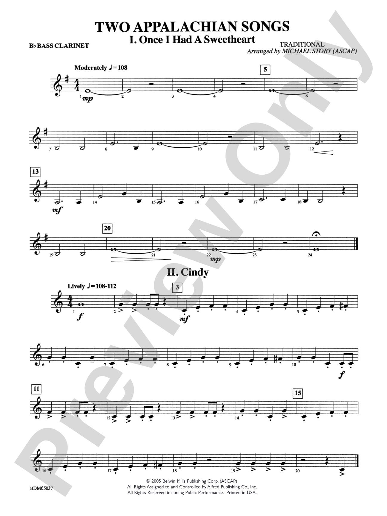 Two Appalachian Songs (I. "Once I Had a Sweetheart," II. "Cindy"): B-flat Bass Clarinet