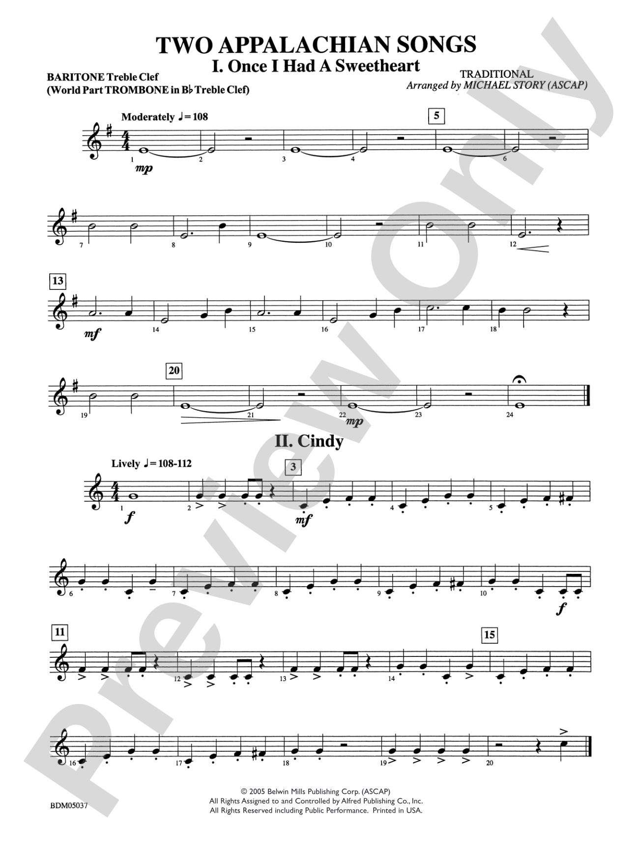 Two Appalachian Songs (I. "Once I Had a Sweetheart," II. "Cindy"): Baritone T.C.