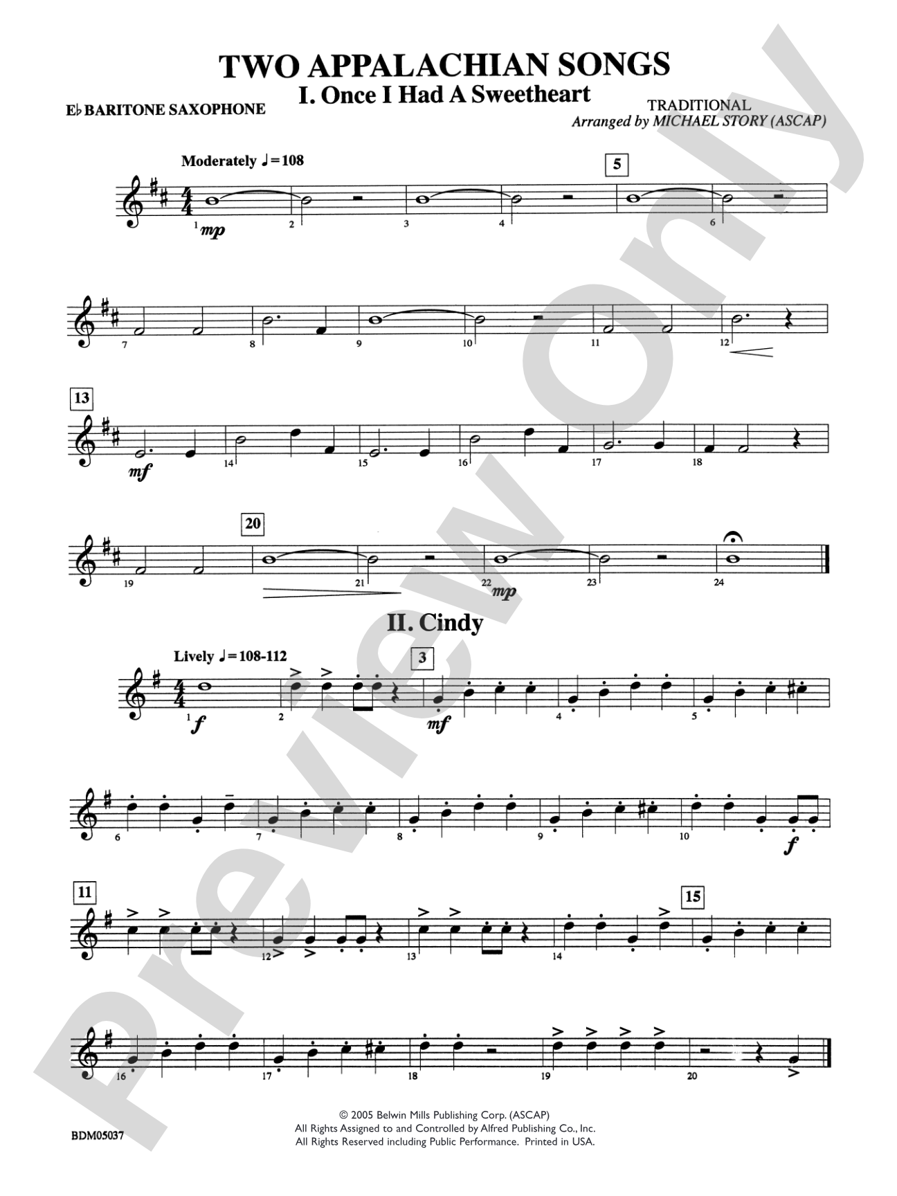 Two Appalachian Songs (I. "Once I Had a Sweetheart," II. "Cindy"): E-flat Baritone Saxophone