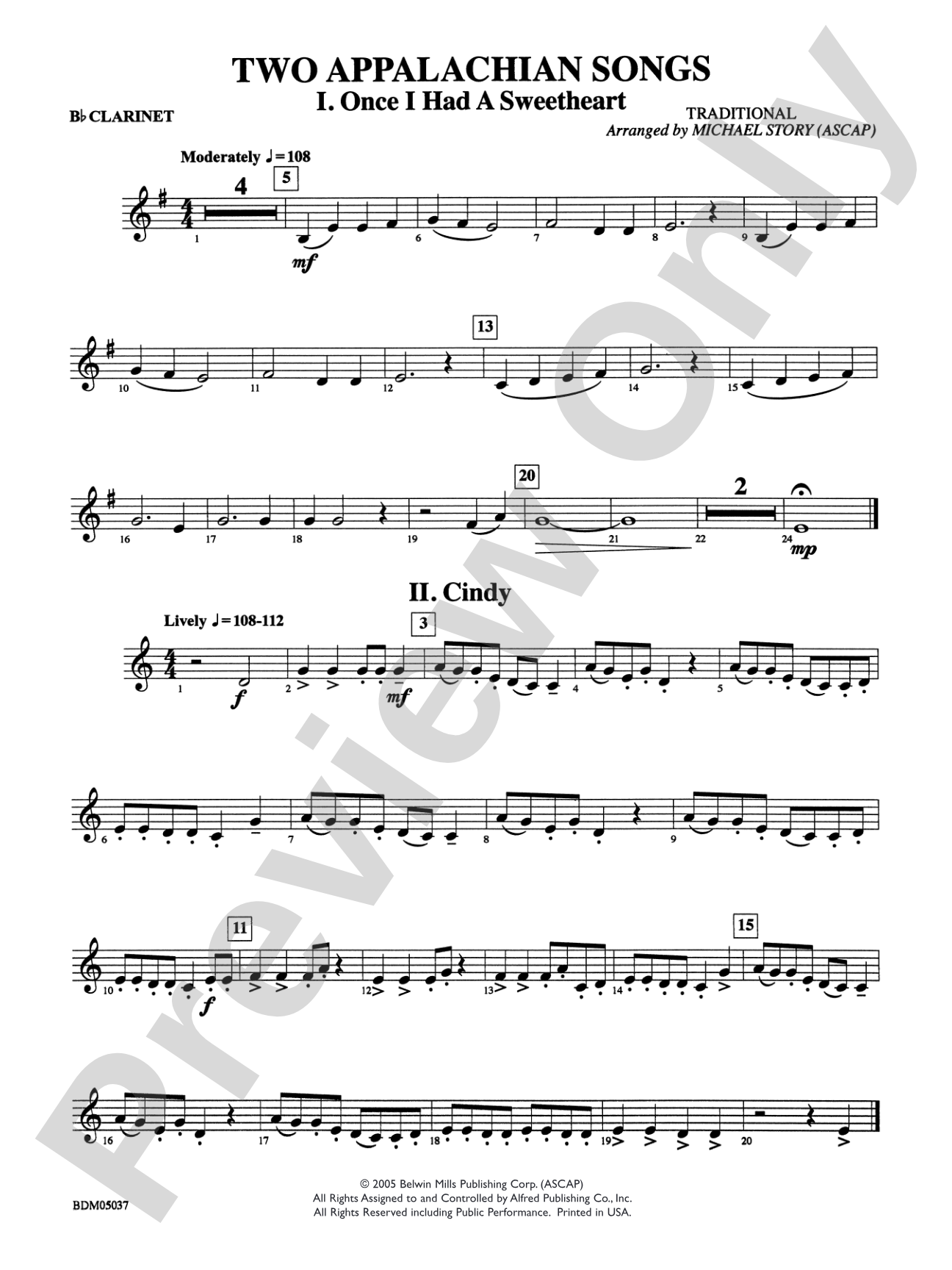 Two Appalachian Songs (I. "Once I Had a Sweetheart," II. "Cindy"): 1st B-flat Clarinet