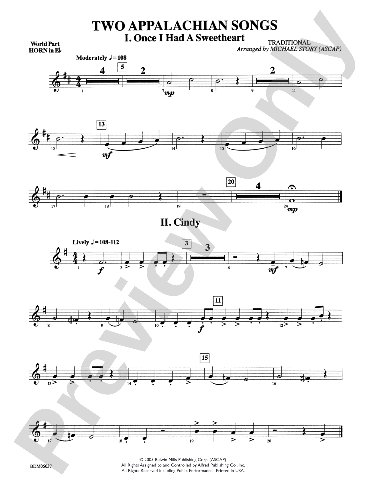 Two Appalachian Songs (I. "Once I Had a Sweetheart," II. "Cindy"): WP 1st Horn in E-flat