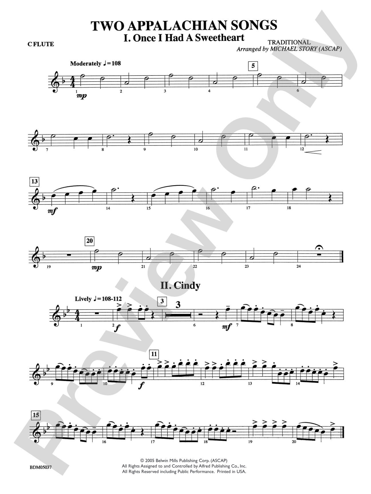 Two Appalachian Songs (I. "Once I Had a Sweetheart," II. "Cindy"): Flute