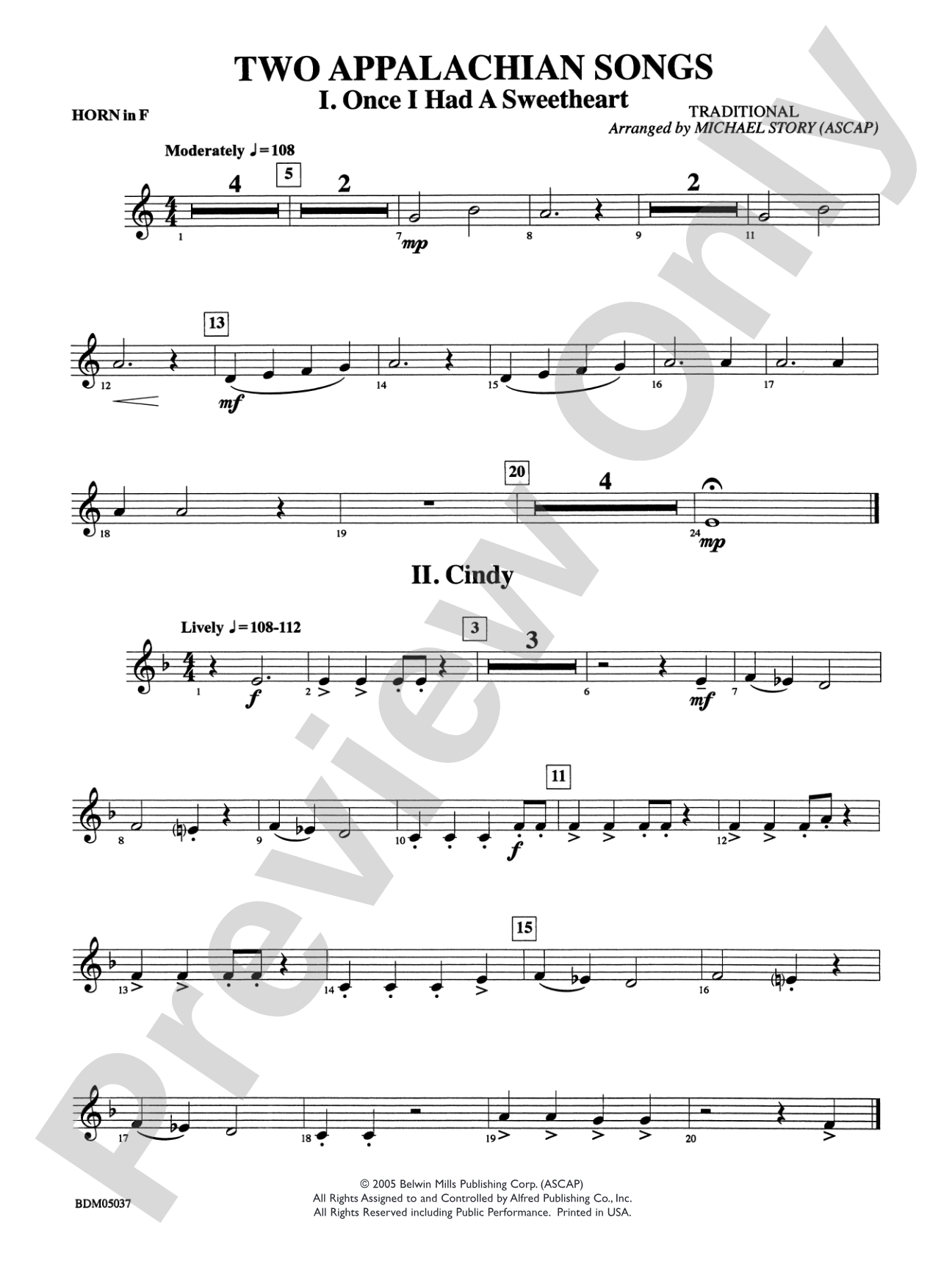 Two Appalachian Songs (I. "Once I Had a Sweetheart," II. "Cindy"): 1st F Horn