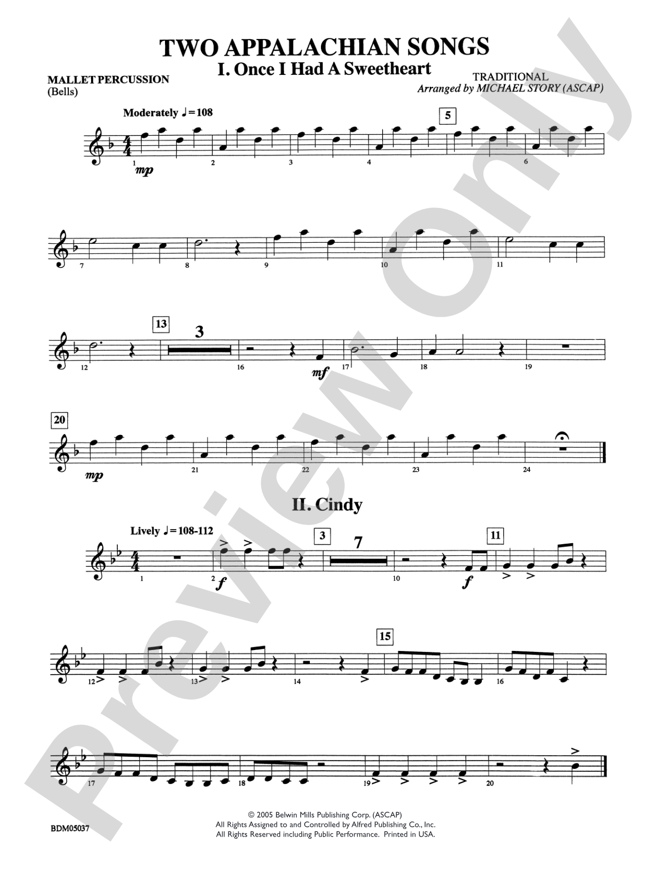 Two Appalachian Songs (I. "Once I Had a Sweetheart," II. "Cindy"): Mallets