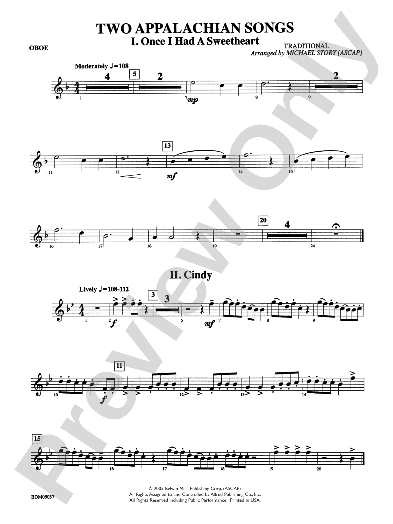 Two Appalachian Songs (I. "Once I Had a Sweetheart," II. "Cindy"): Oboe
