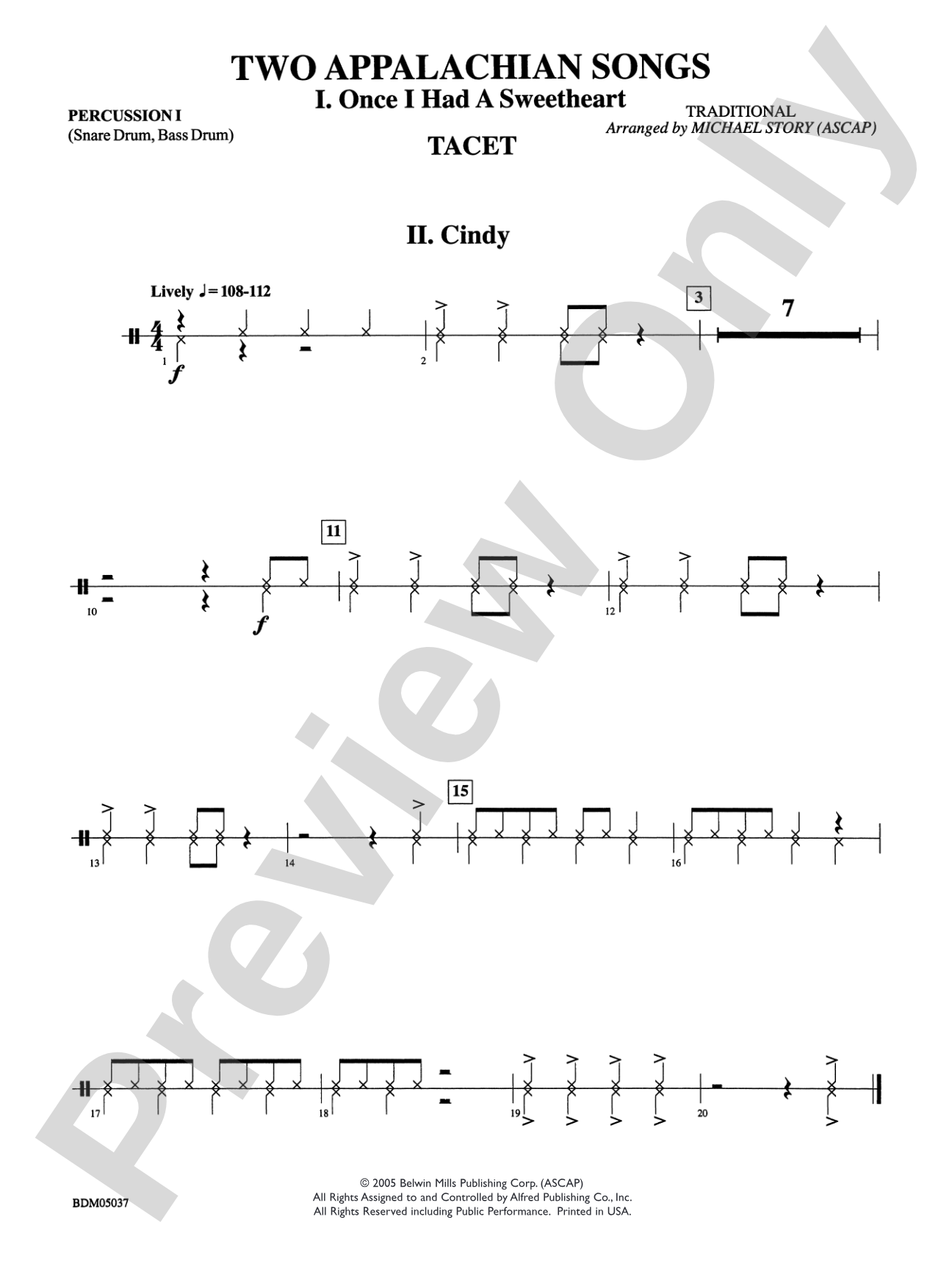 Two Appalachian Songs (I. "Once I Had a Sweetheart," II. "Cindy"): 1st Percussion