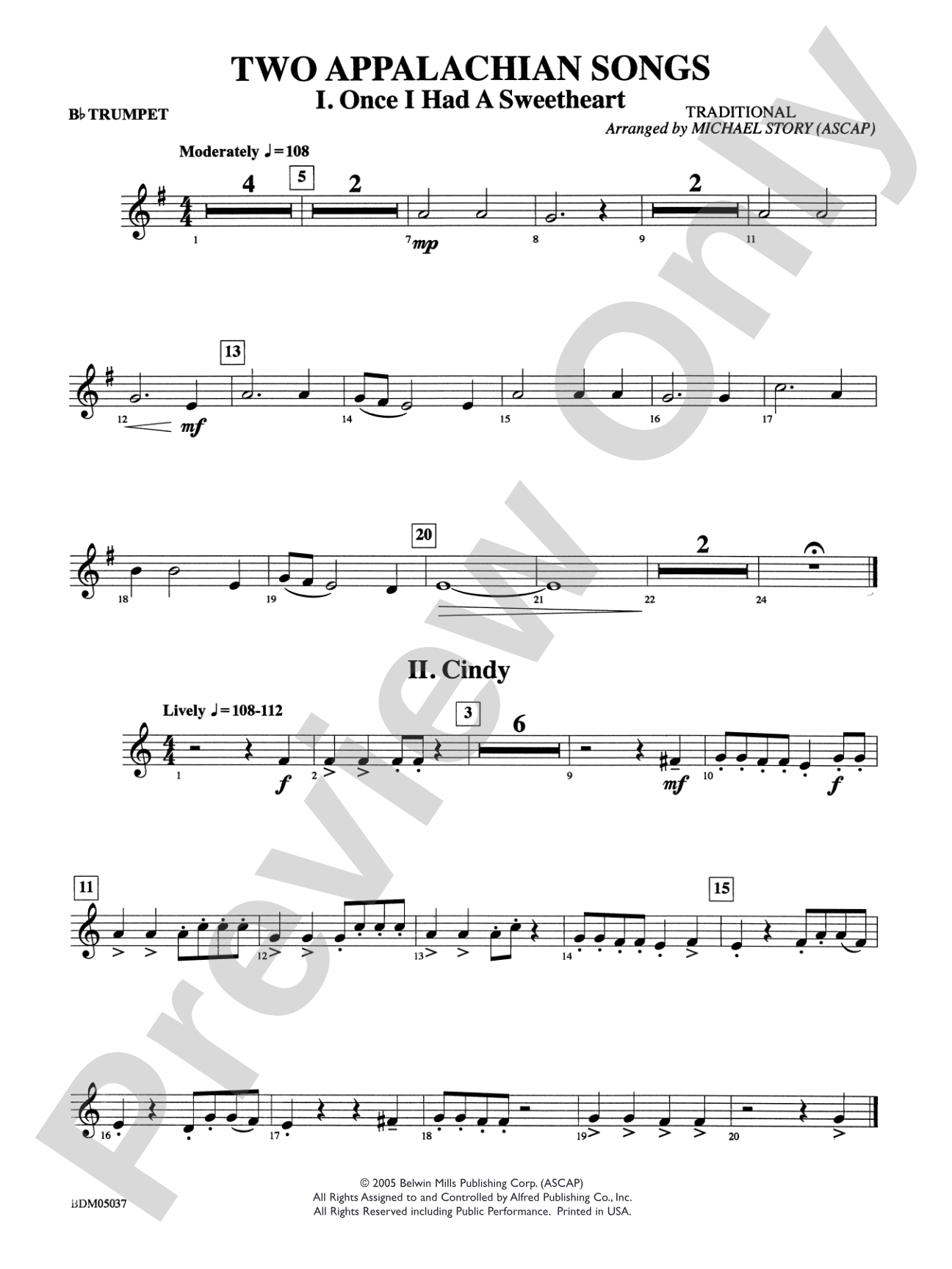Two Appalachian Songs (I. "Once I Had a Sweetheart," II. "Cindy"): 1st B-flat Trumpet