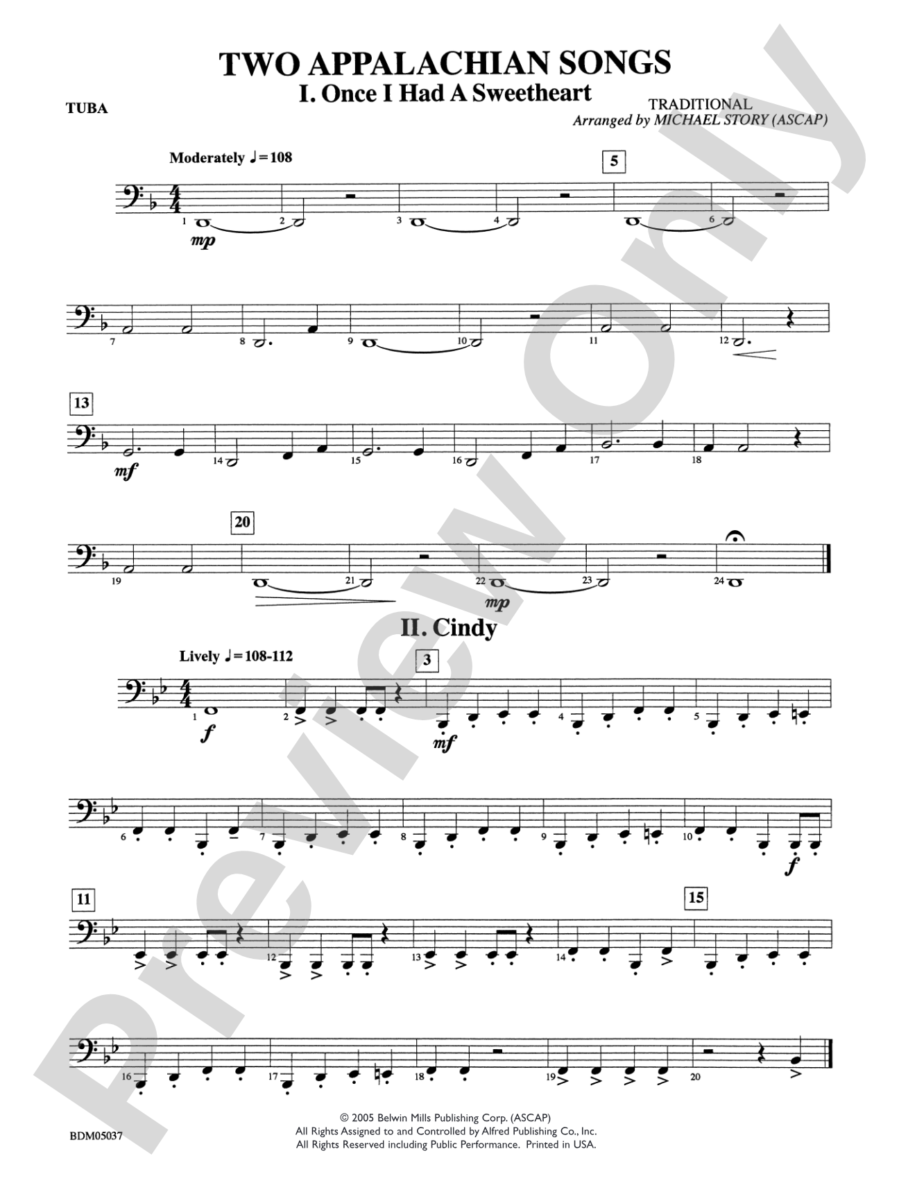 Two Appalachian Songs (I. "Once I Had a Sweetheart," II. "Cindy"): Tuba