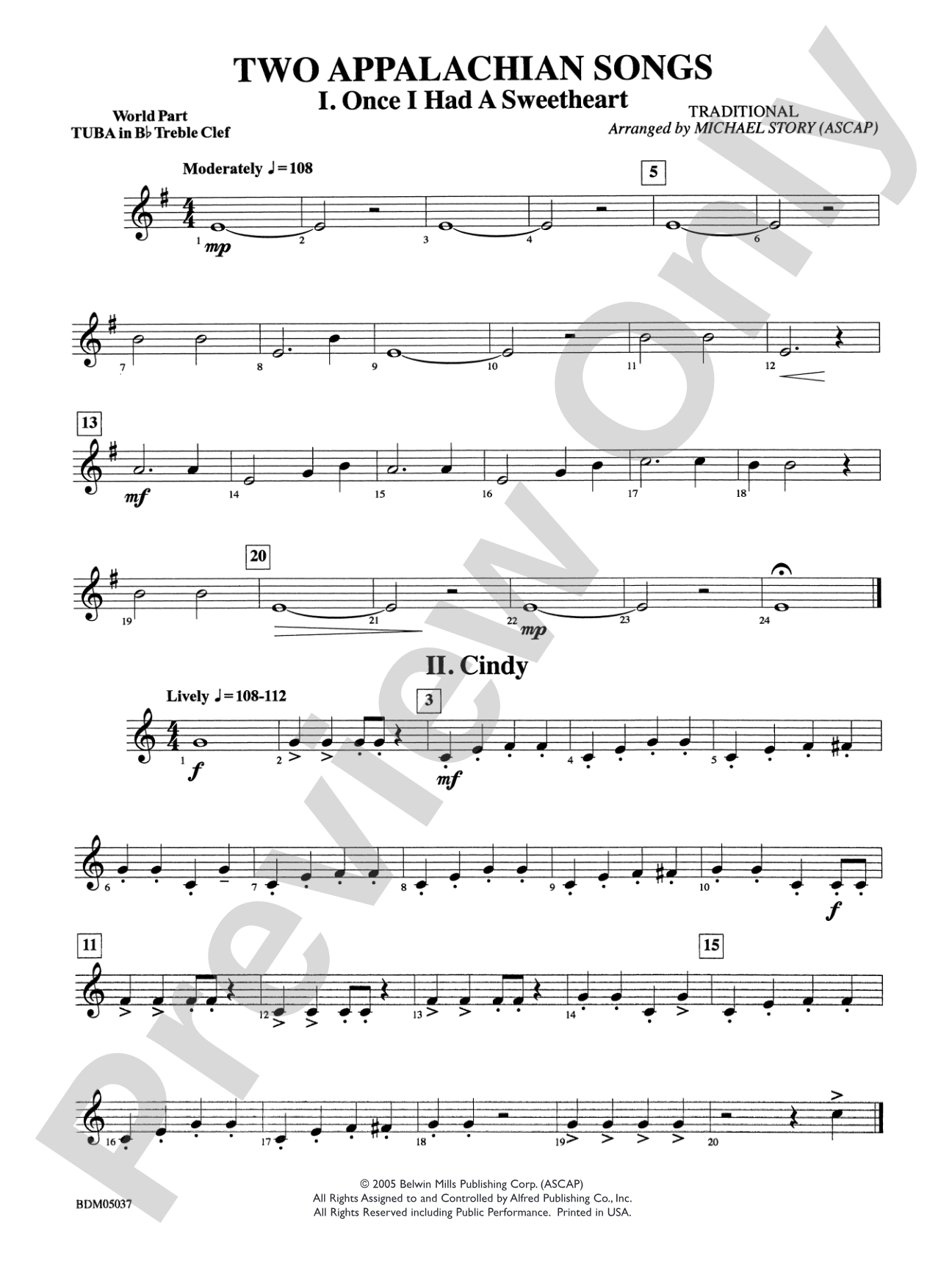 Two Appalachian Songs (I. "Once I Had a Sweetheart," II. "Cindy"): WP B-flat Tuba T.C.