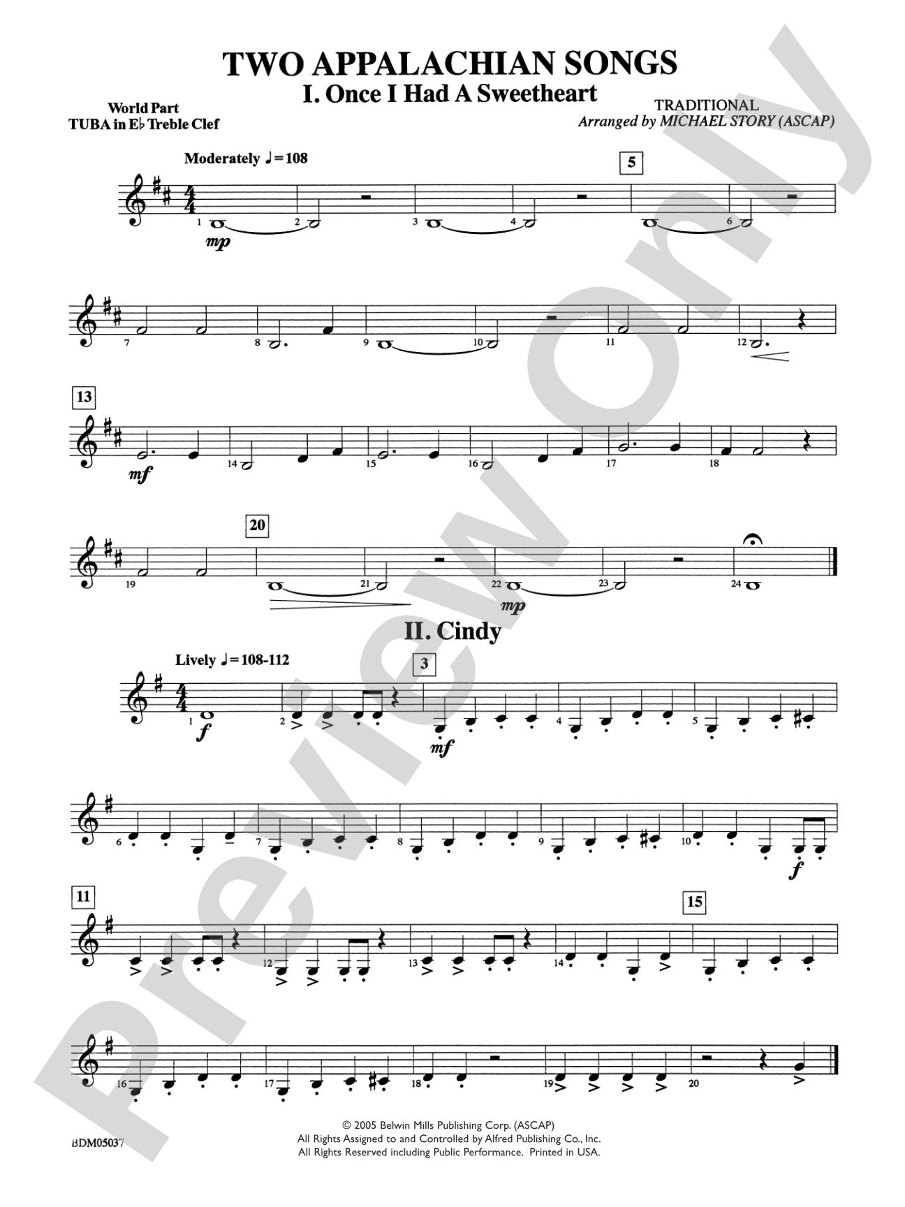 Two Appalachian Songs (I. "Once I Had a Sweetheart," II. "Cindy"): WP E-flat Tuba T.C.