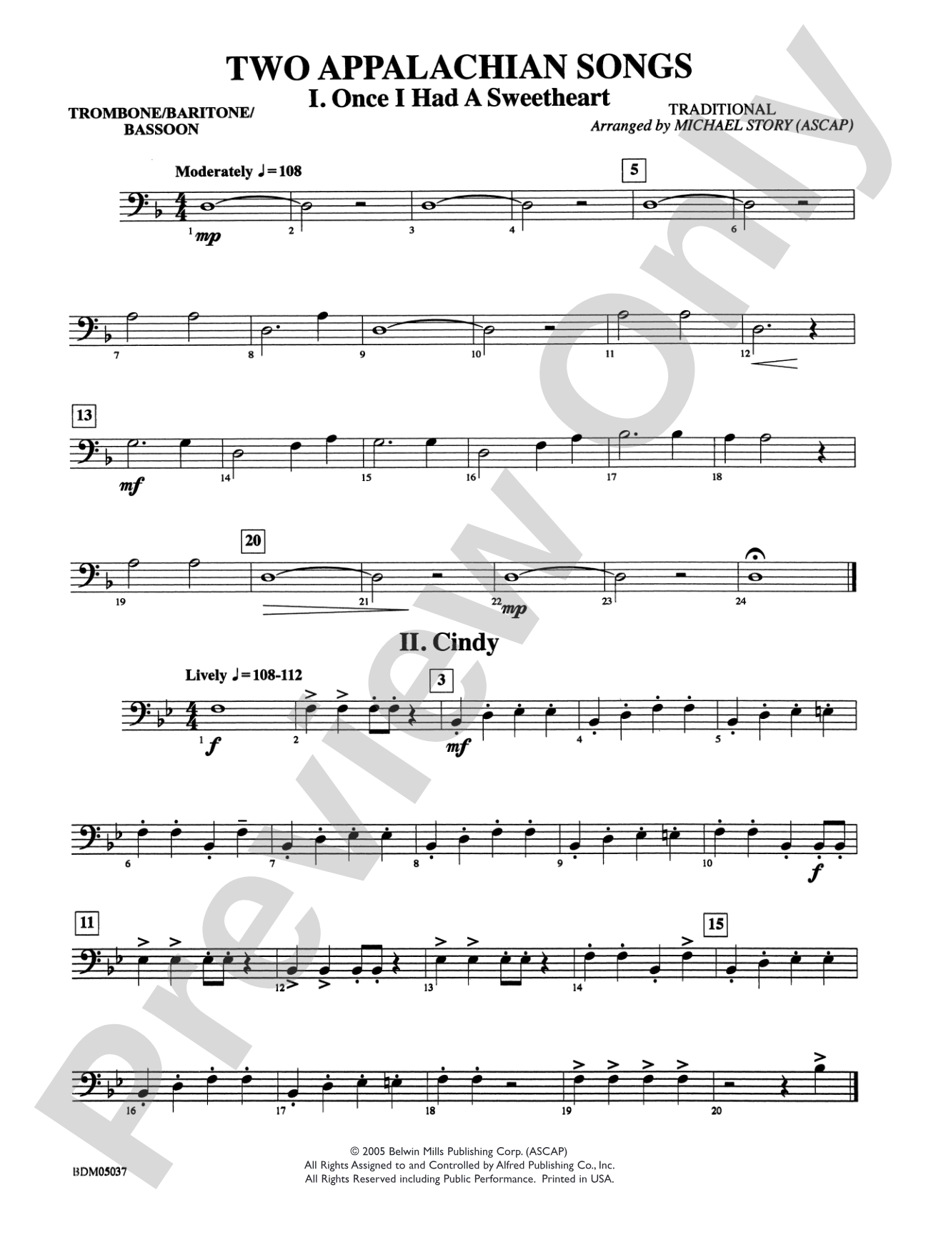 Two Appalachian Songs (I. "Once I Had a Sweetheart," II. "Cindy"): 1st Trombone