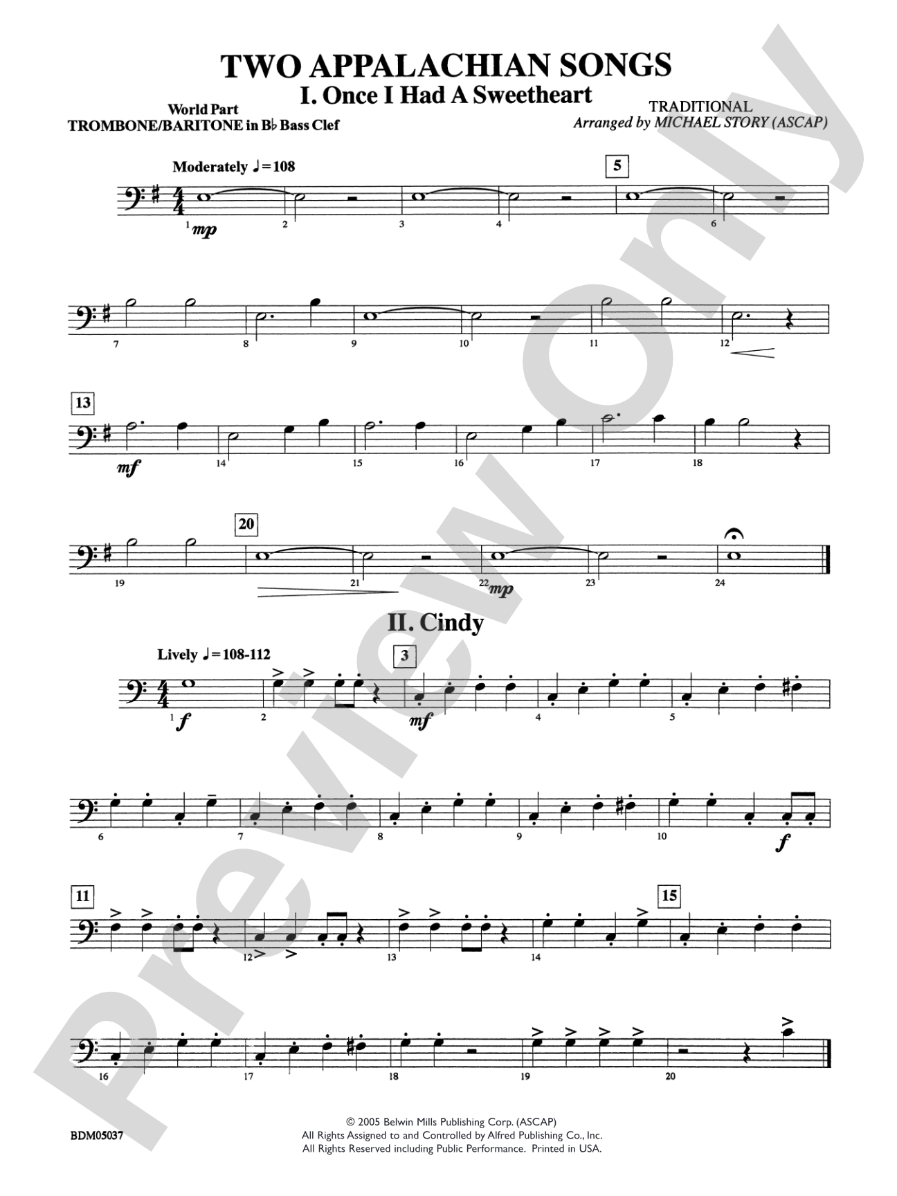 Two Appalachian Songs (I. "Once I Had a Sweetheart," II. "Cindy"): WP 1st B-flat Trombone B.C.
