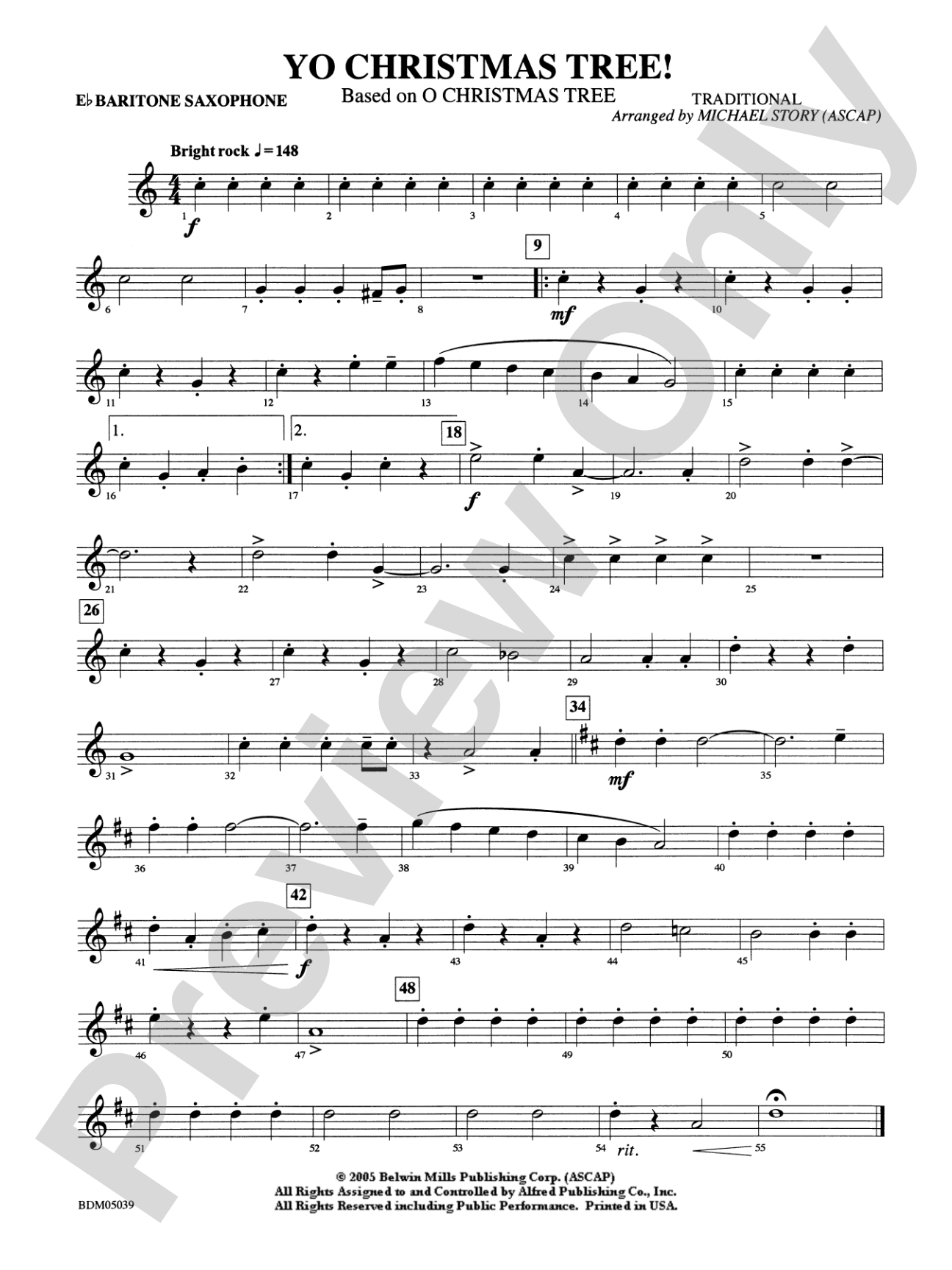 Yo Christmas Tree! (based on "O Christmas Tree"): E-flat Baritone Saxophone