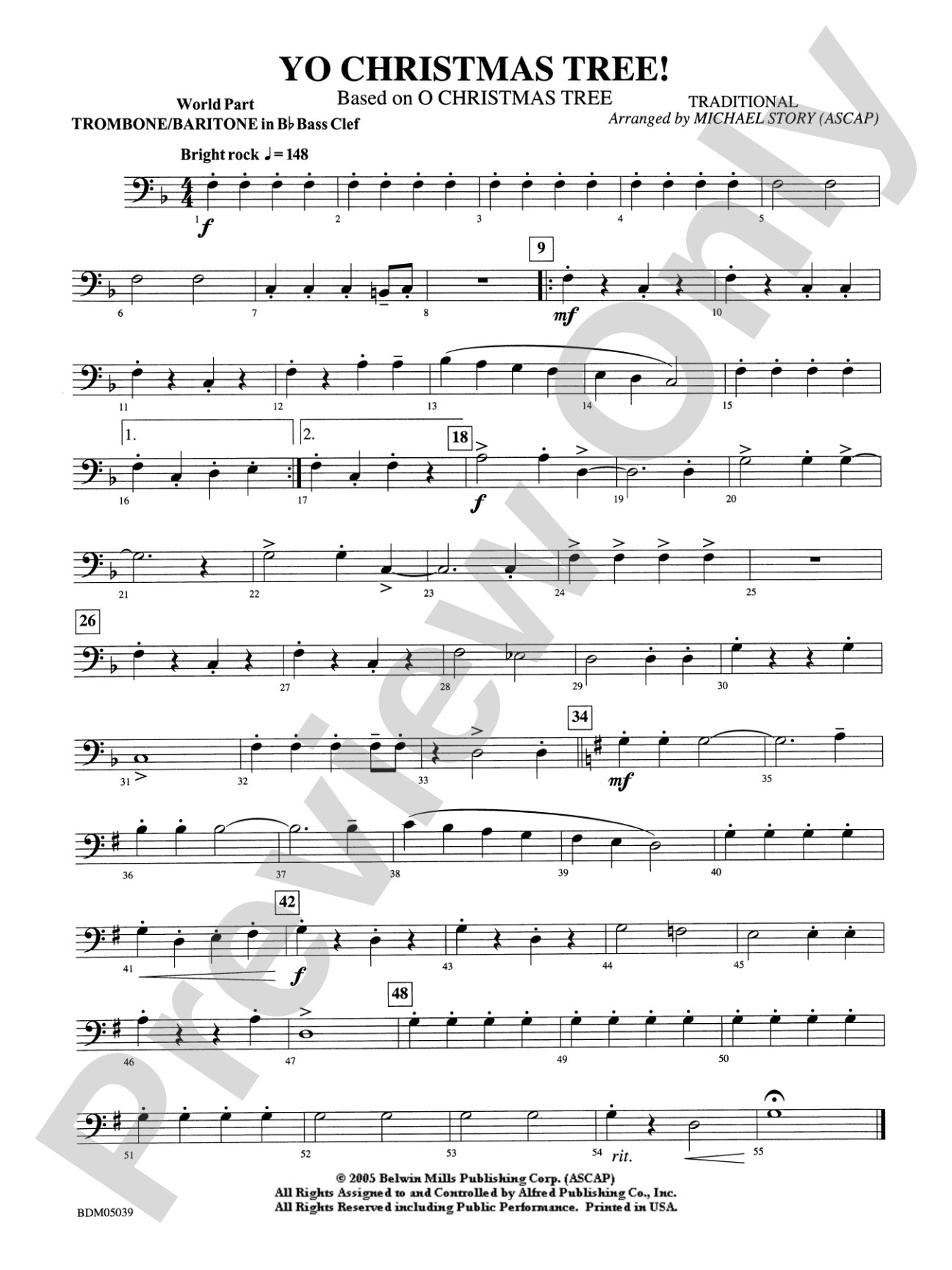 Yo Christmas Tree! (based on "O Christmas Tree"): WP 1st B-flat Trombone B.C.