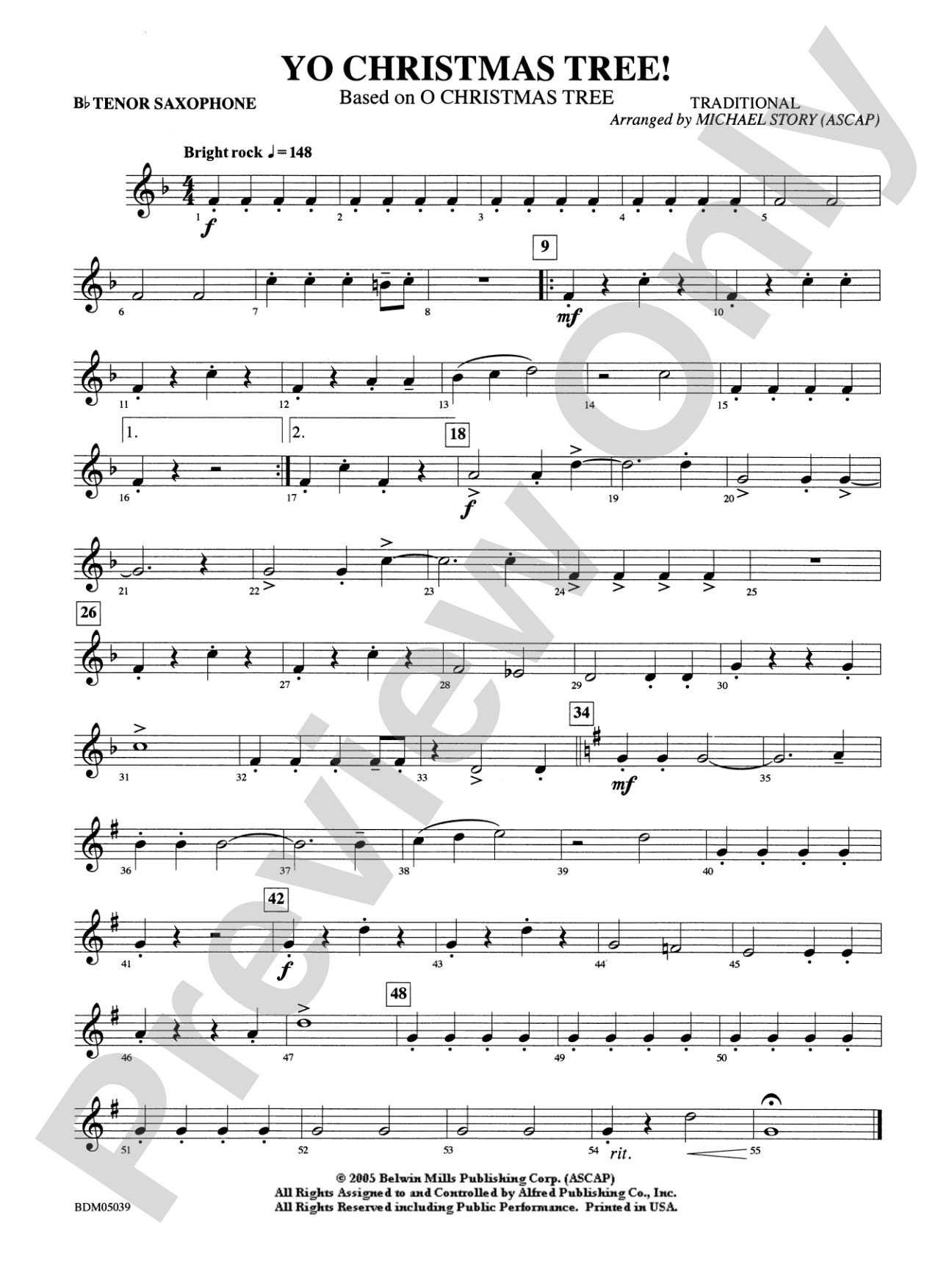 Yo Christmas Tree! (based on "O Christmas Tree"): B-flat Tenor Saxophone
