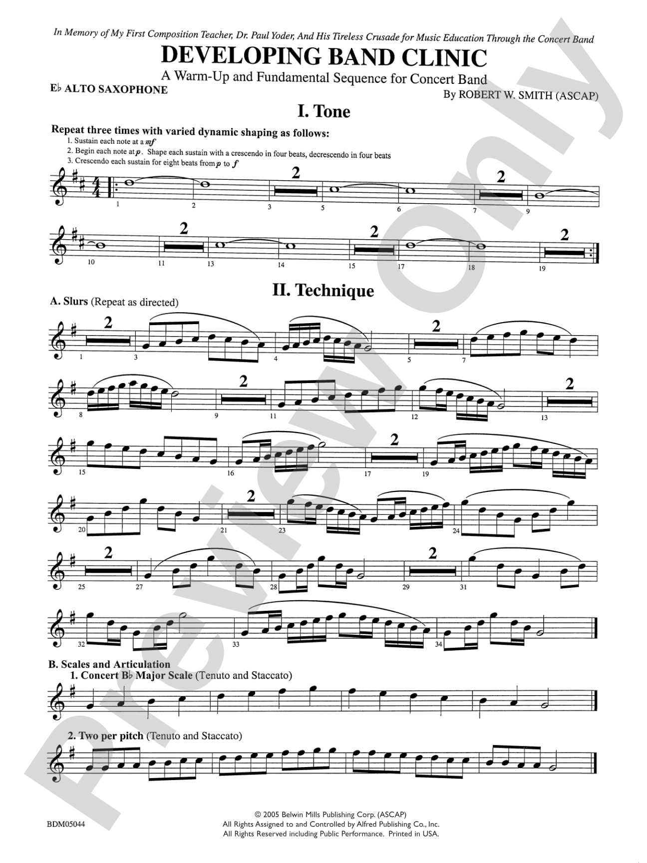 Developing Band Clinic (A Warm-Up and Fundamental Sequence for Concert Band): E-flat Alto Saxophone
