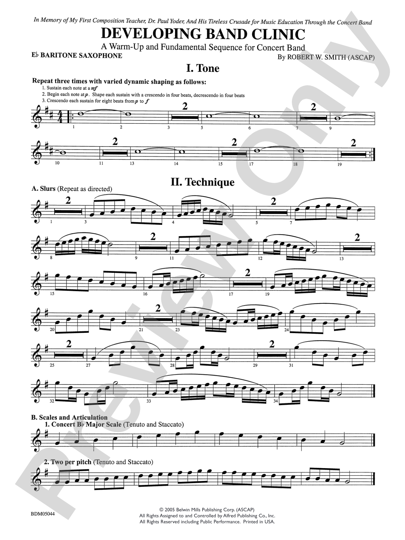Developing Band Clinic (A Warm-Up and Fundamental Sequence for Concert Band): E-flat Baritone Saxophone