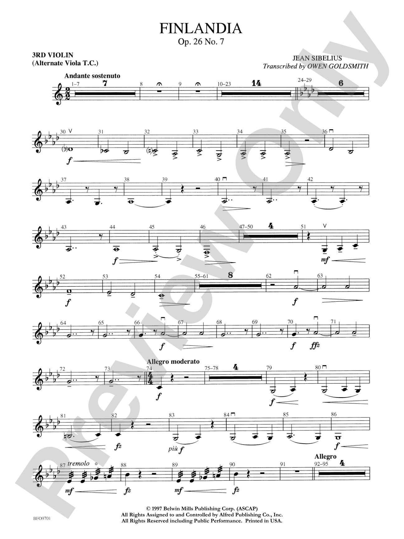Finlandia: 3rd Violin (Viola [TC])