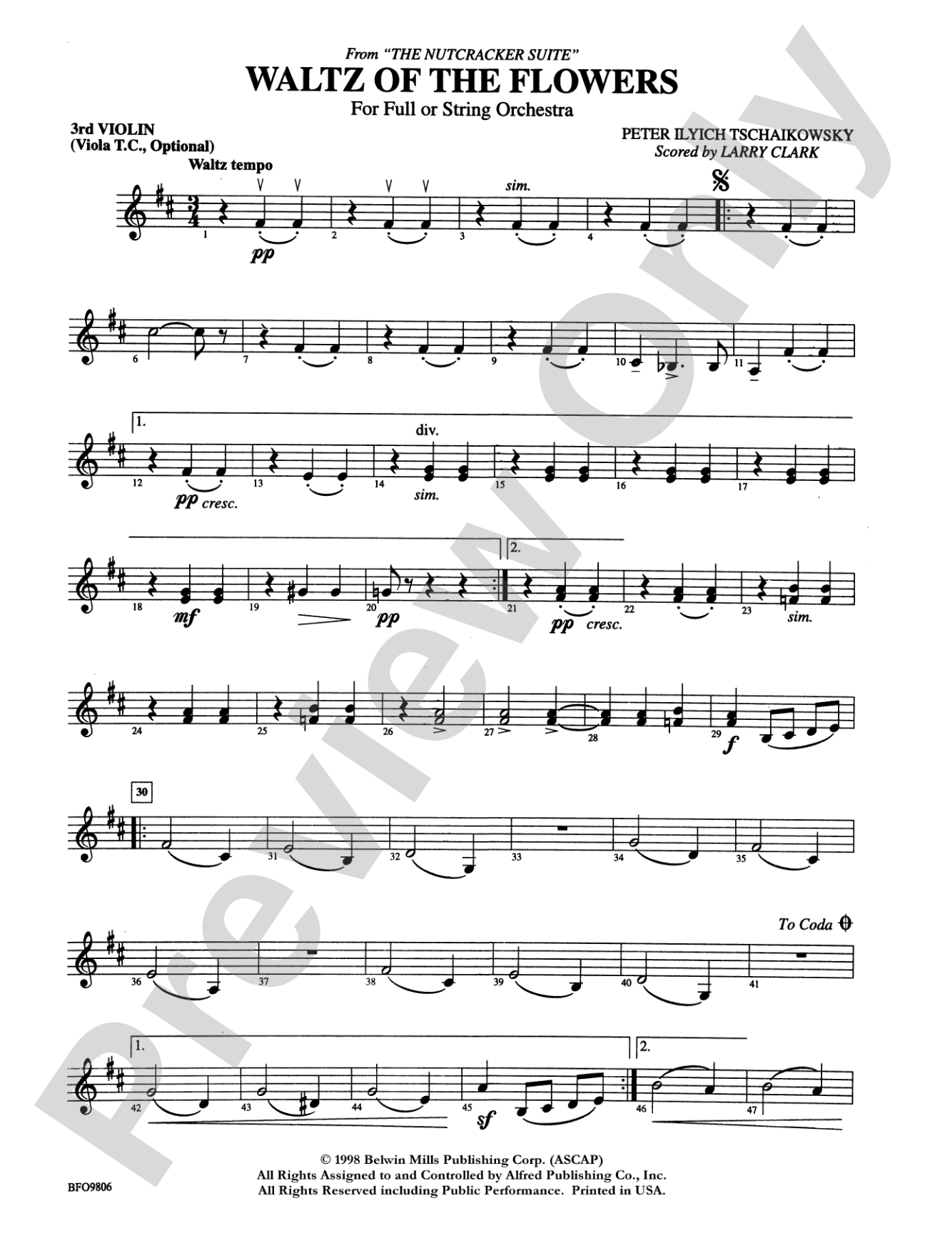 Waltz of the Flowers (from The Nutcracker Suite): 3rd Violin (Viola [TC])
