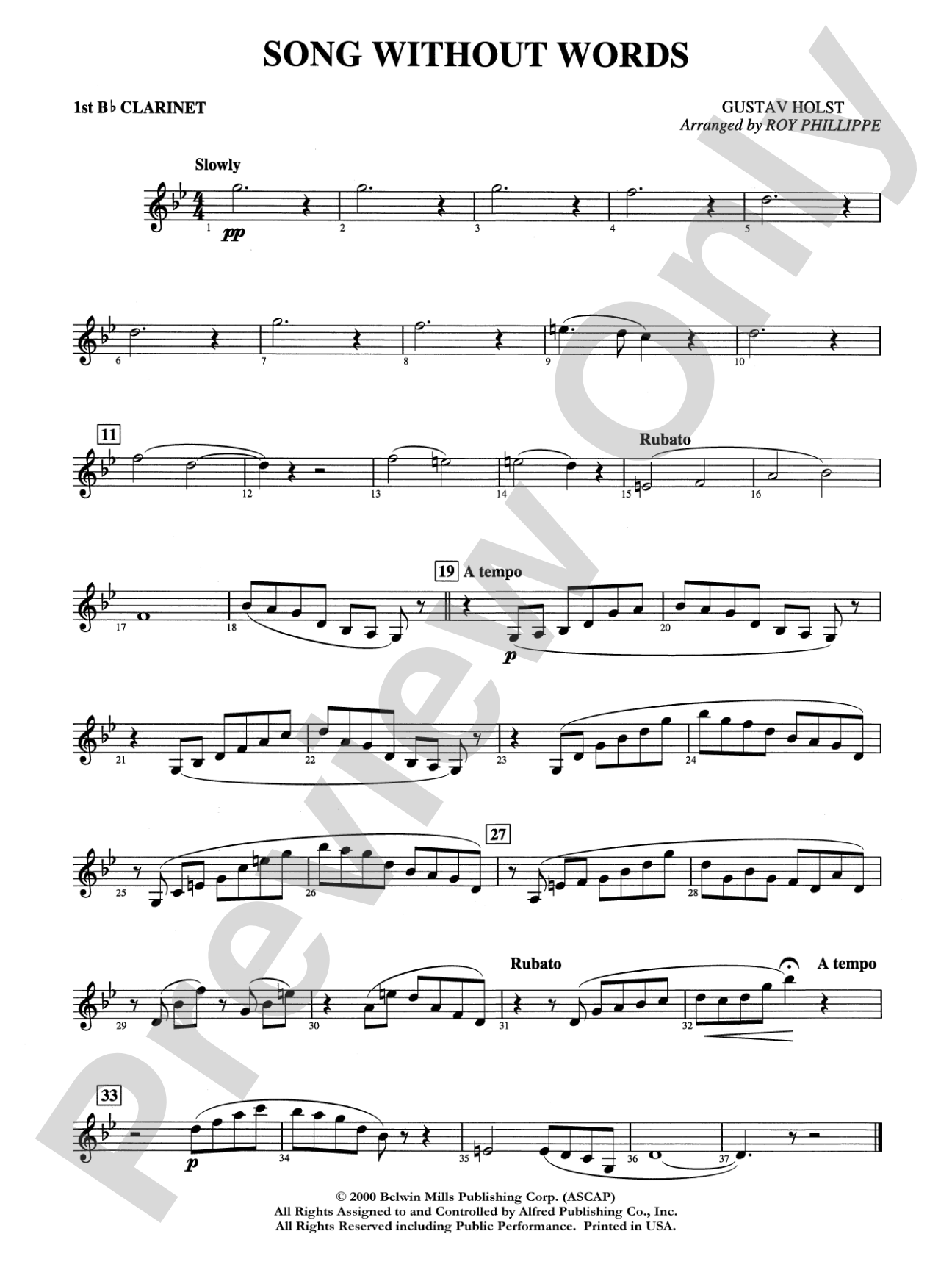 Song without Words: 1st B-flat Clarinet