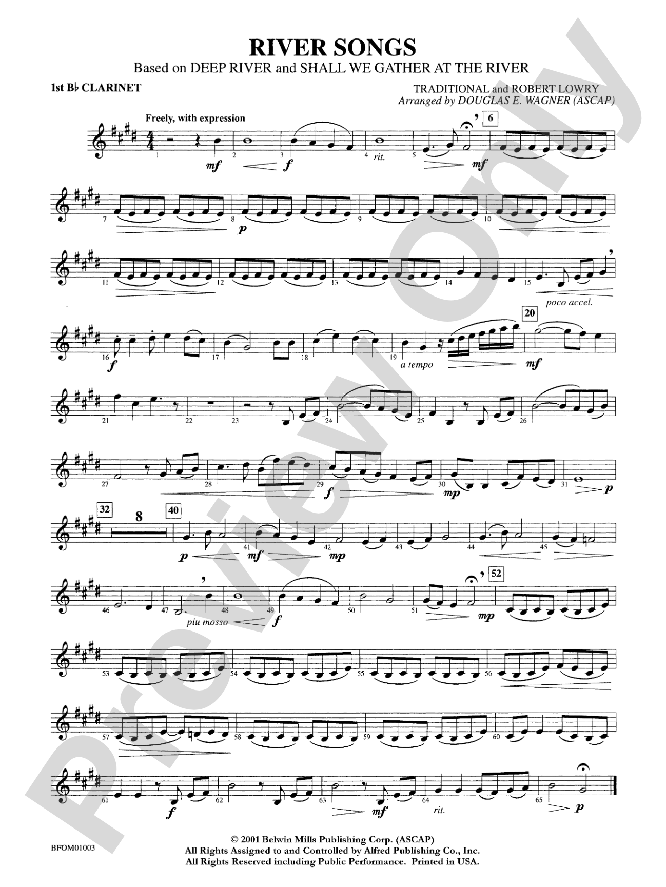 River Songs (based on "Deep River" and "Shall We Gather at the River"): 1st B-flat Clarinet