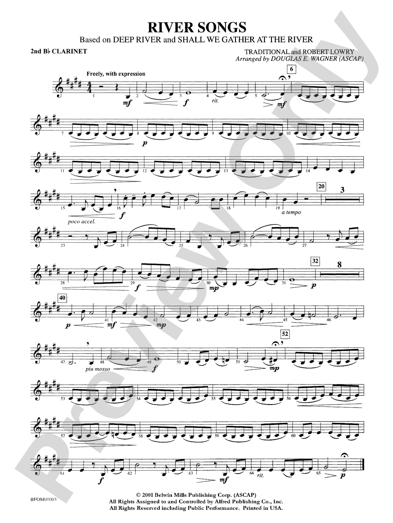 River Songs (based on "Deep River" and "Shall We Gather at the River"): 2nd B-flat Clarinet