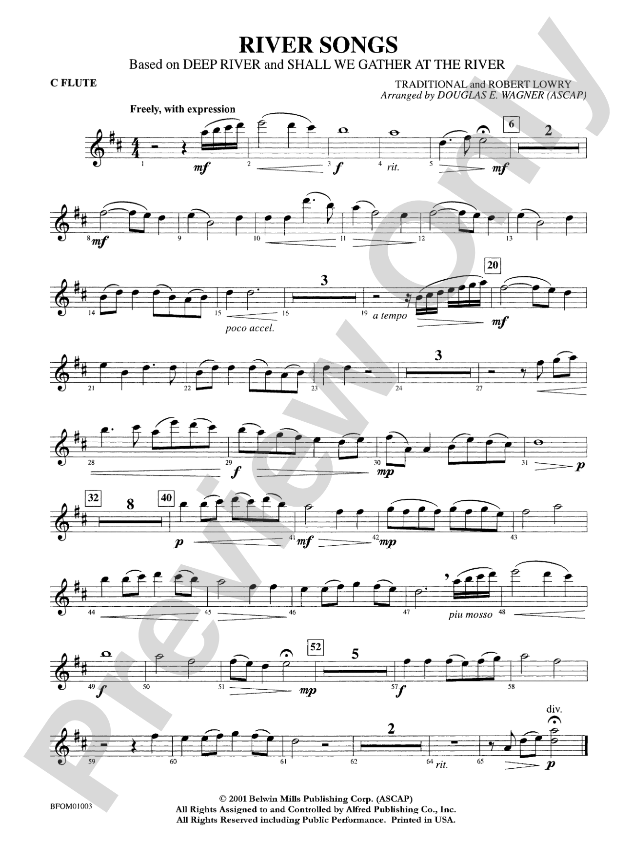 River Songs (based on "Deep River" and "Shall We Gather at the River"): Flute