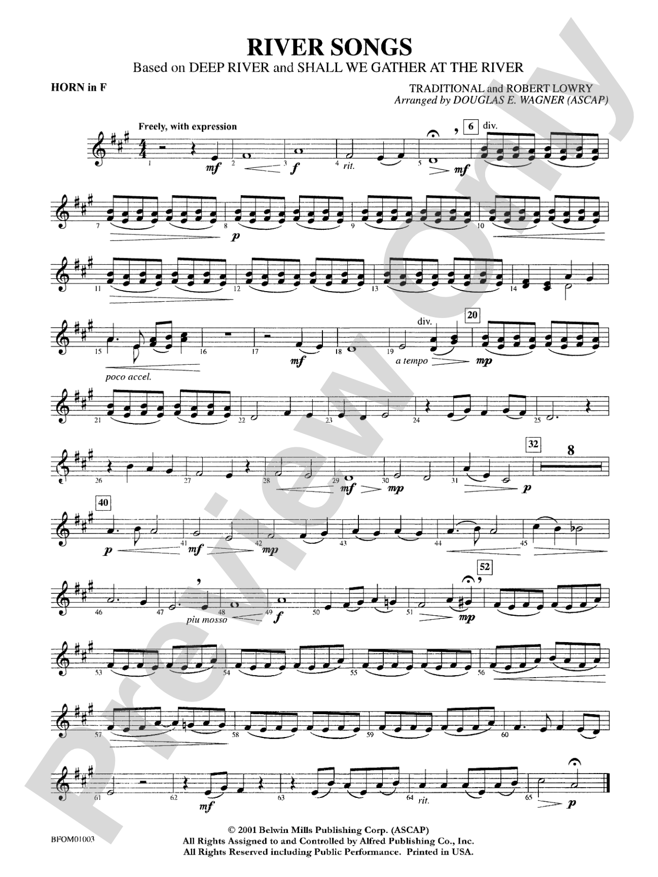 River Songs (based on "Deep River" and "Shall We Gather at the River"): 1st F Horn