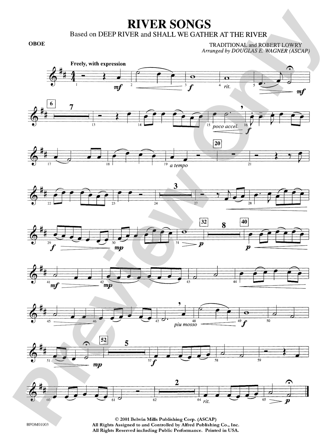River Songs (based on "Deep River" and "Shall We Gather at the River"): Oboe