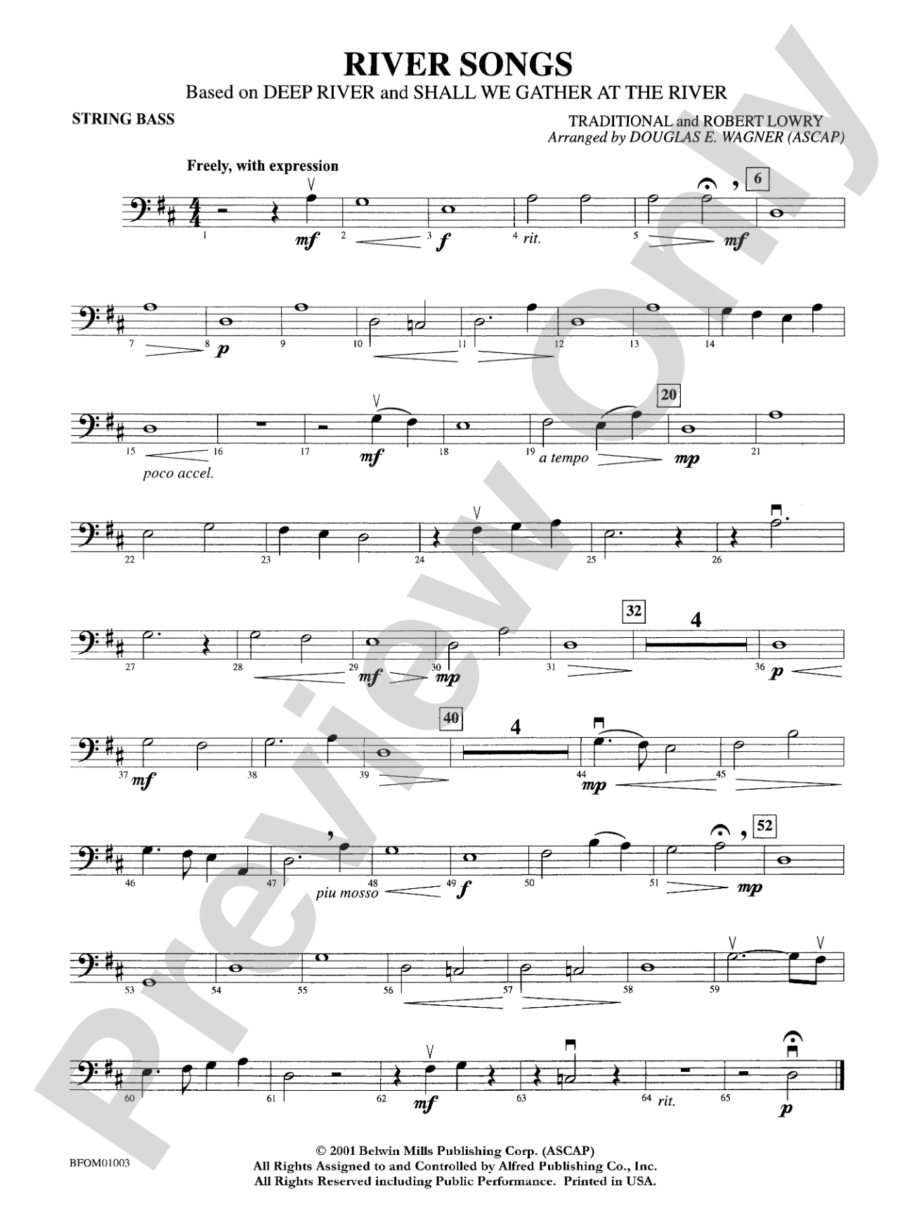 River Songs (based on "Deep River" and "Shall We Gather at the River"): String Bass