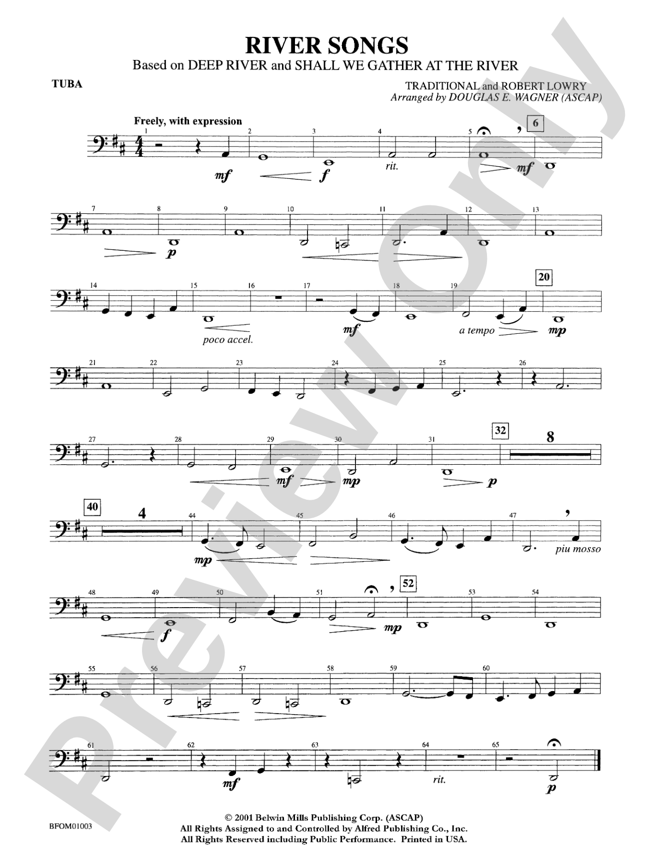 River Songs (based on "Deep River" and "Shall We Gather at the River"): Tuba