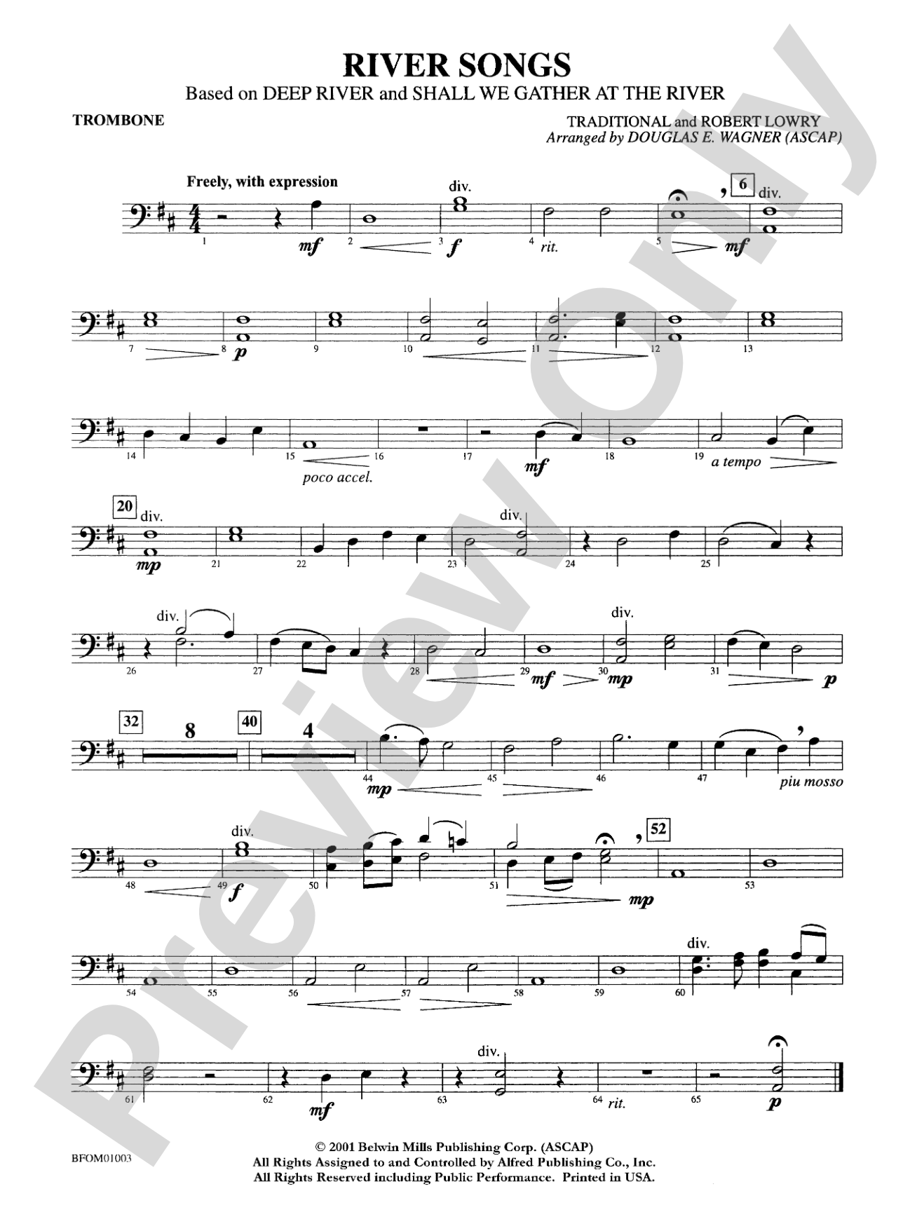 River Songs (based on "Deep River" and "Shall We Gather at the River"): 1st Trombone