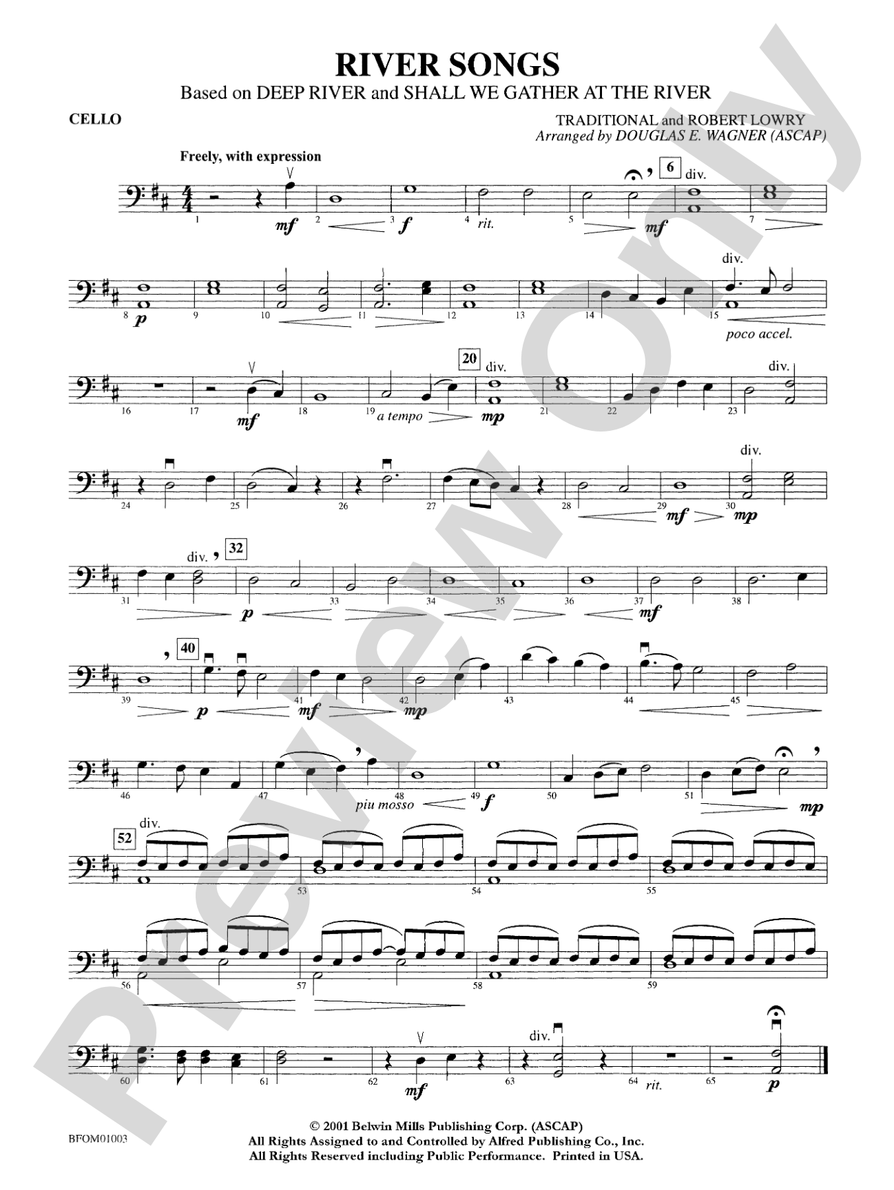 River Songs (based on "Deep River" and "Shall We Gather at the River"): Cello