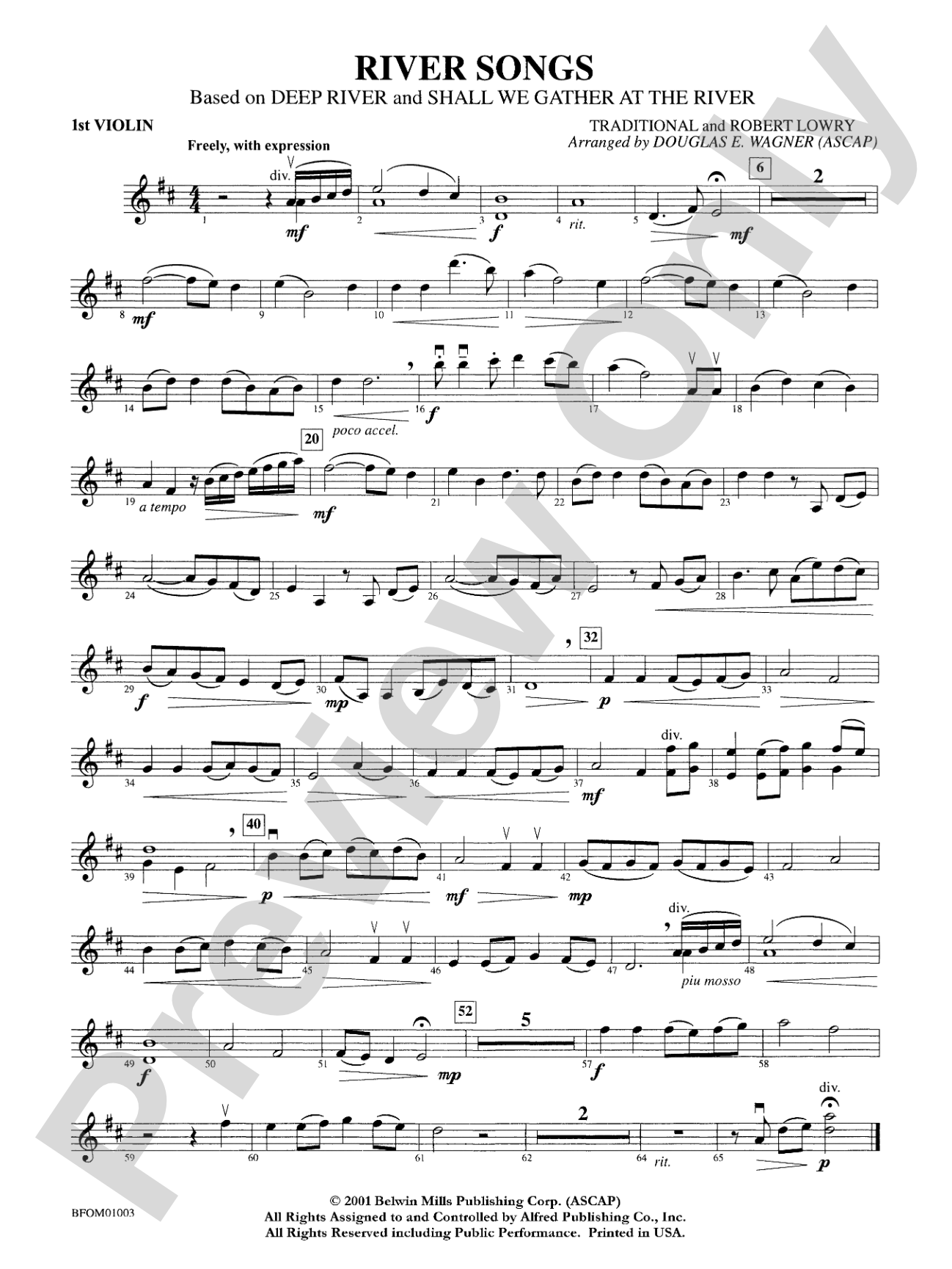 River Songs (based on "Deep River" and "Shall We Gather at the River"): 1st Violin