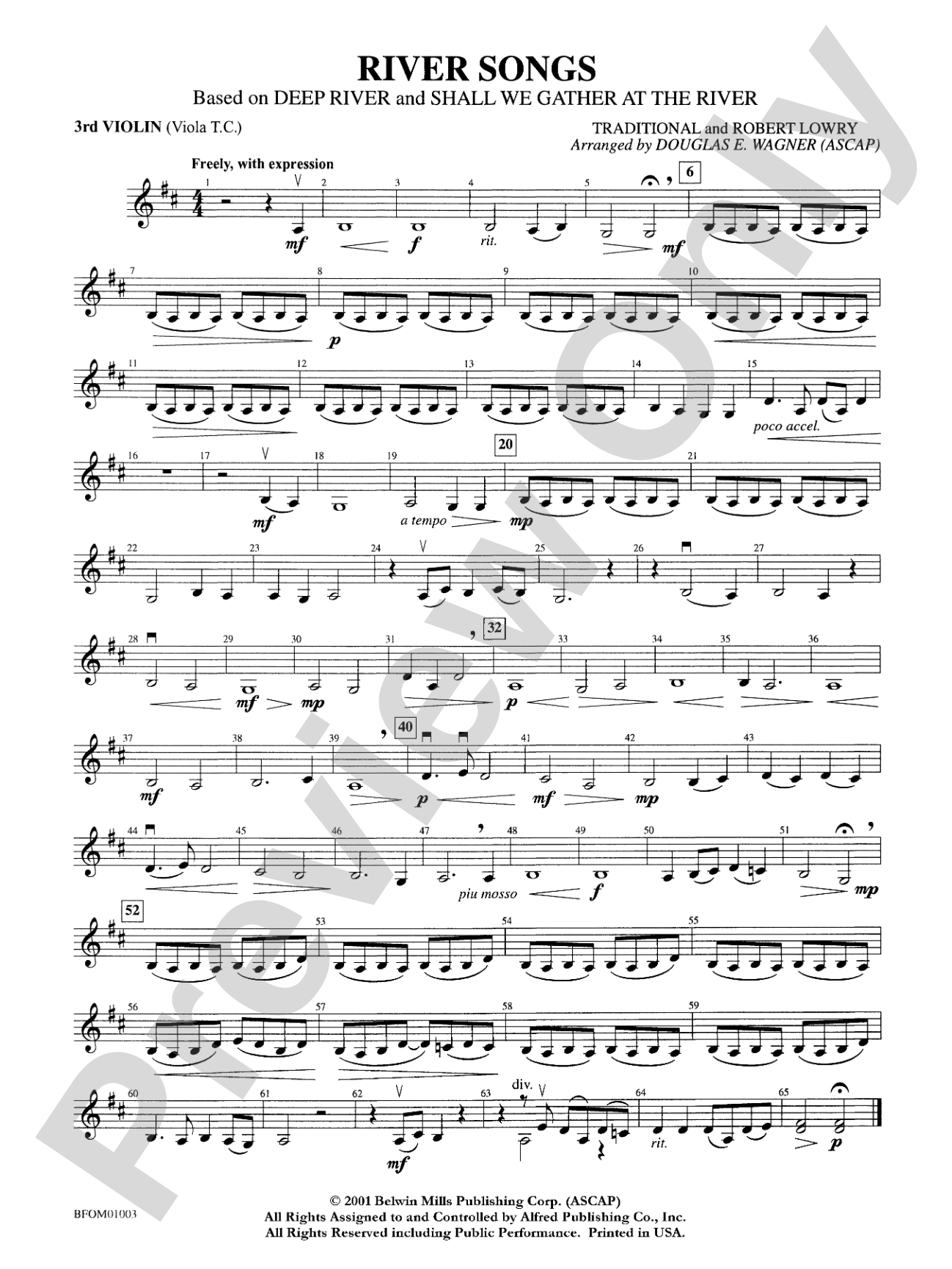 River Songs (based on "Deep River" and "Shall We Gather at the River"): 3rd Violin (Viola [TC])