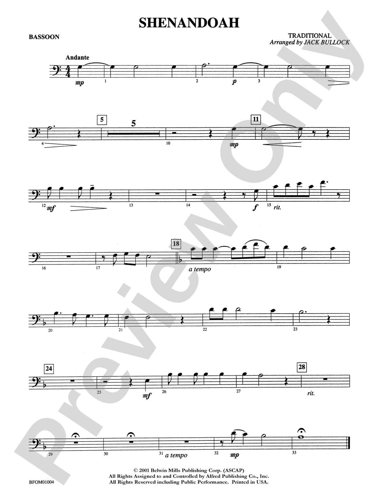 Shenandoah: Bassoon