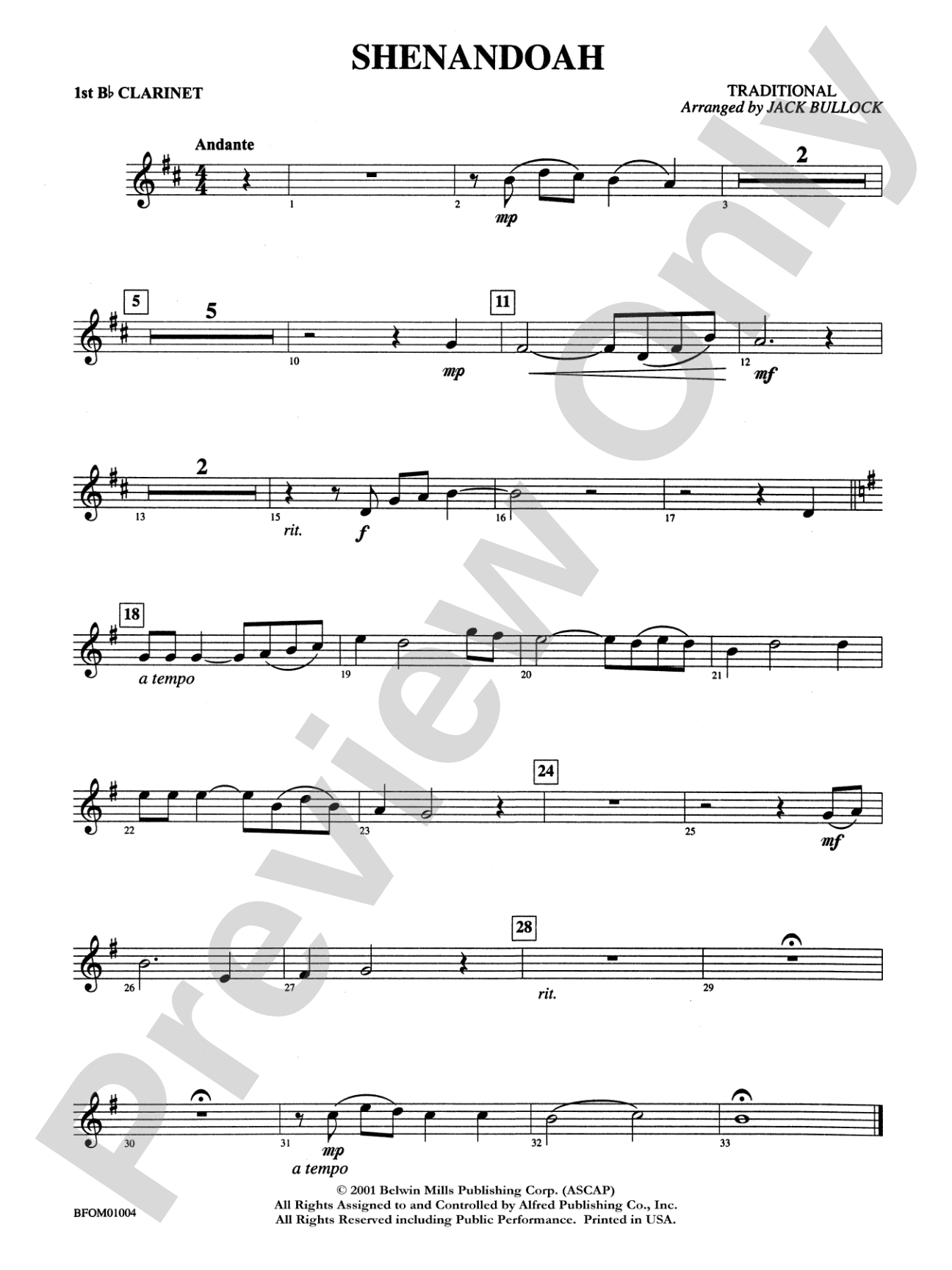 Shenandoah: 1st B-flat Clarinet
