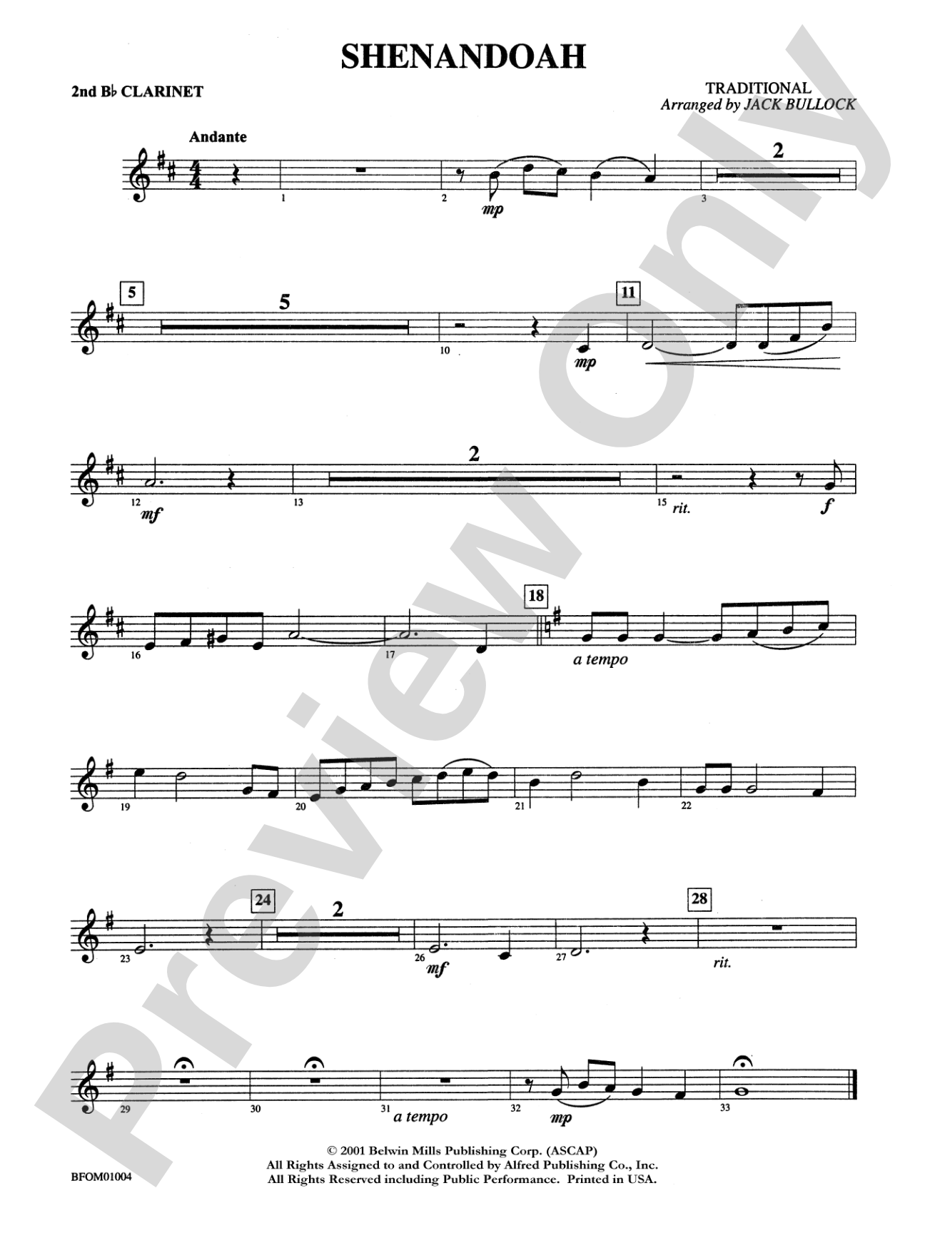 Shenandoah: 2nd B-flat Clarinet