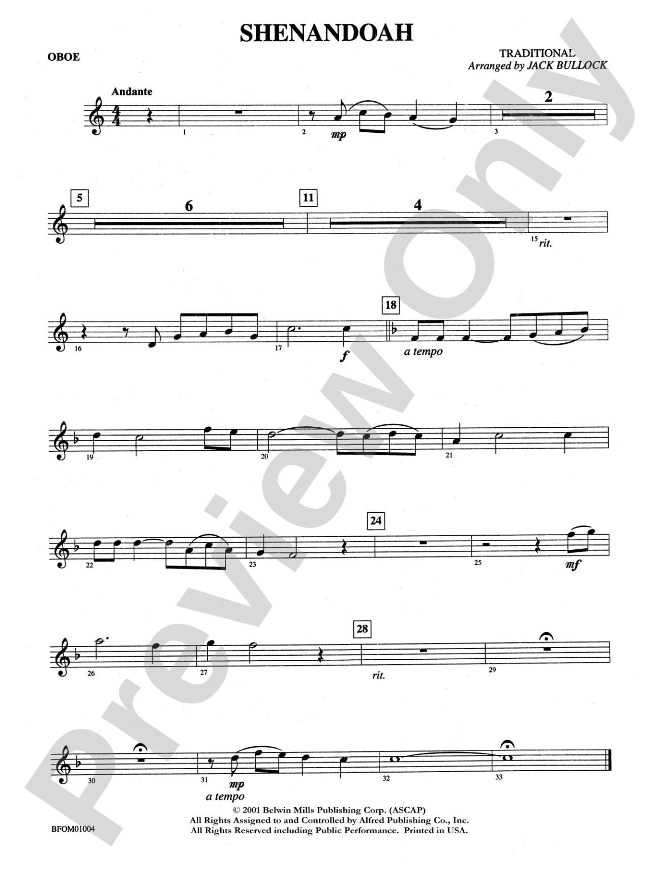 Shenandoah: Oboe