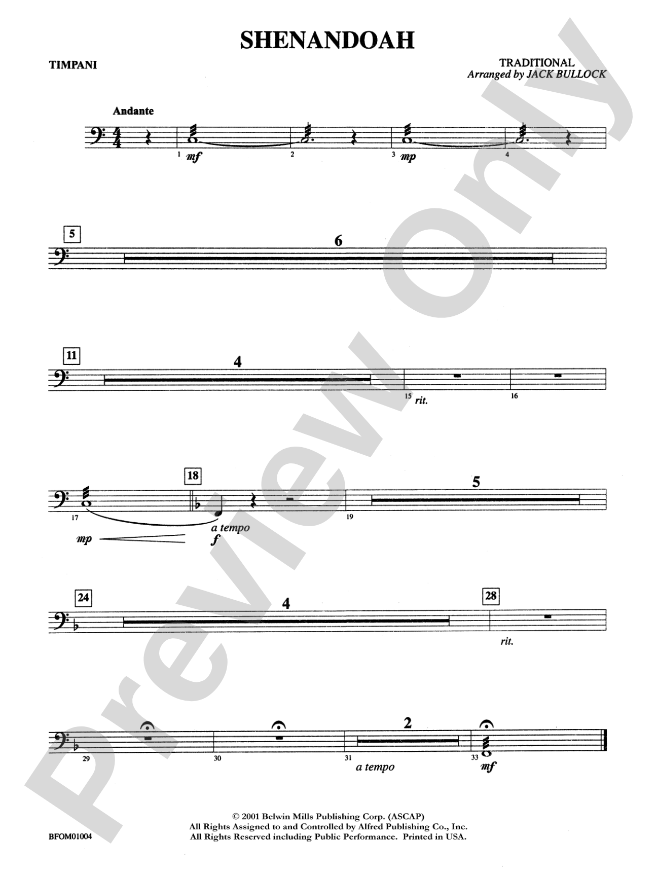 Shenandoah: Timpani