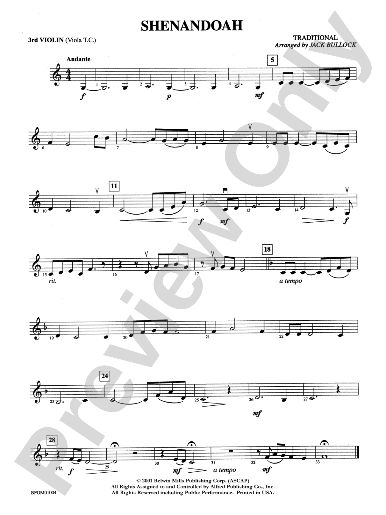 Shenandoah: 3rd Violin (Viola [TC])