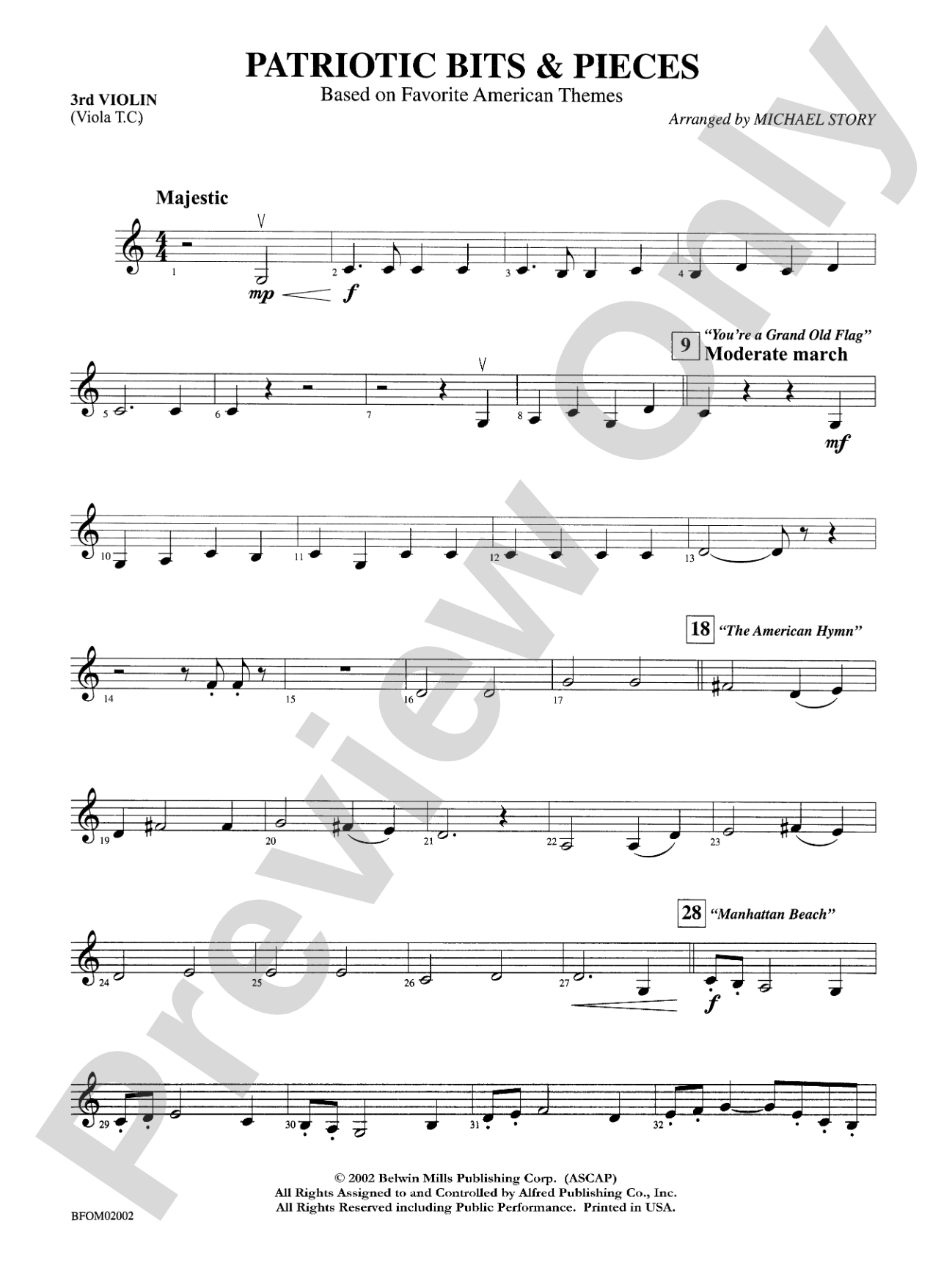Patriotic Bits & Pieces (based on Favorite American Themes): 3rd Violin (Viola [TC])