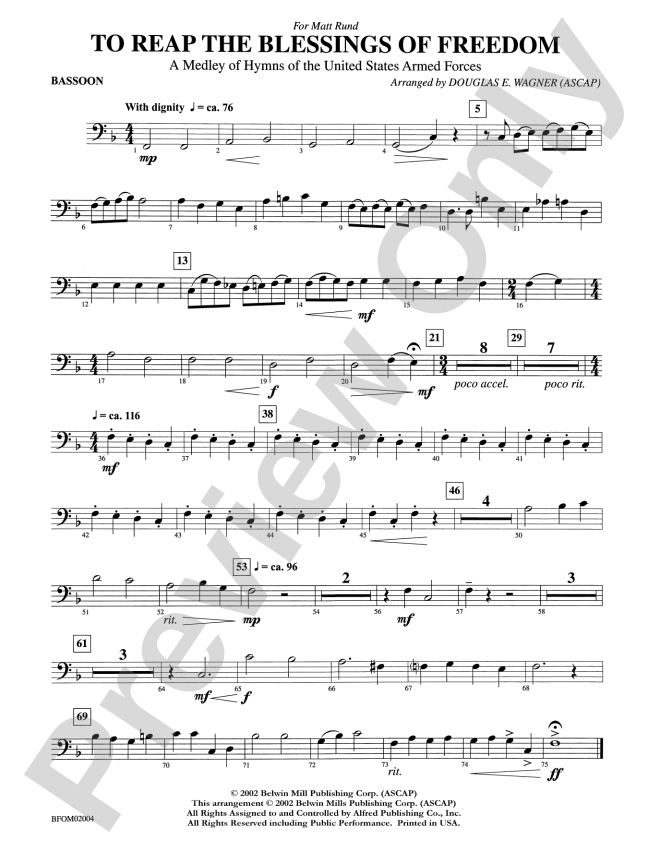 To Reap the Blessings of Freedom (A Medley of Hymns of the United States Armed Forces): Bassoon